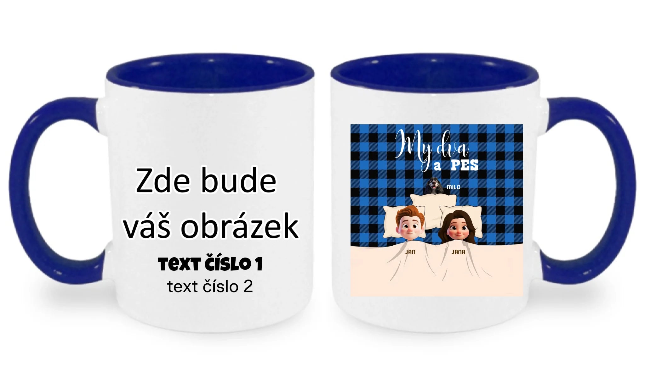 NAŠE SMEČKA - VYTVOŘTE SI MOTIV NA MÍRU hrníček oboustranný potisk hrníček Bílá modrá 330 ml