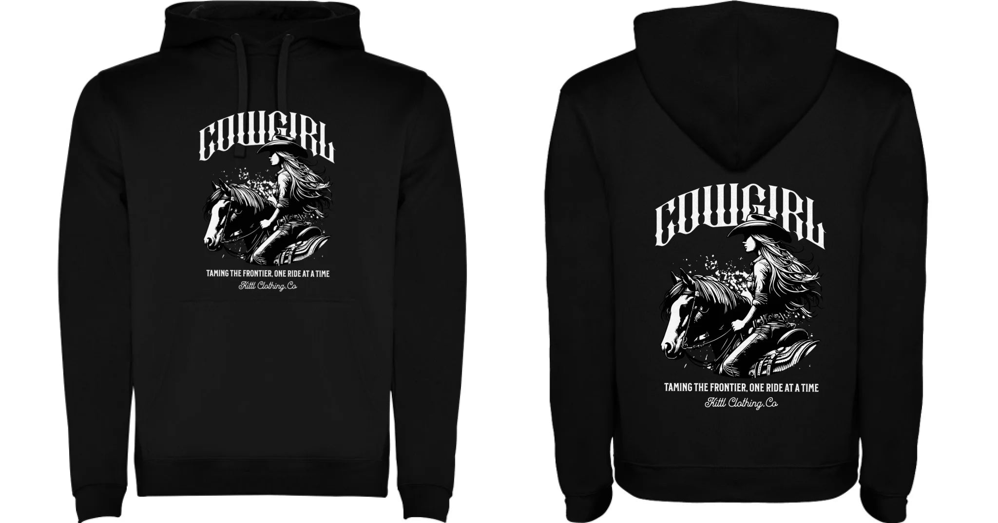 DĚTSKÁ MIKINA S KAPUCÍ s motivem COWGIRL (5+ motivů) oboustranný potisk dětská mikina URBAN Černá