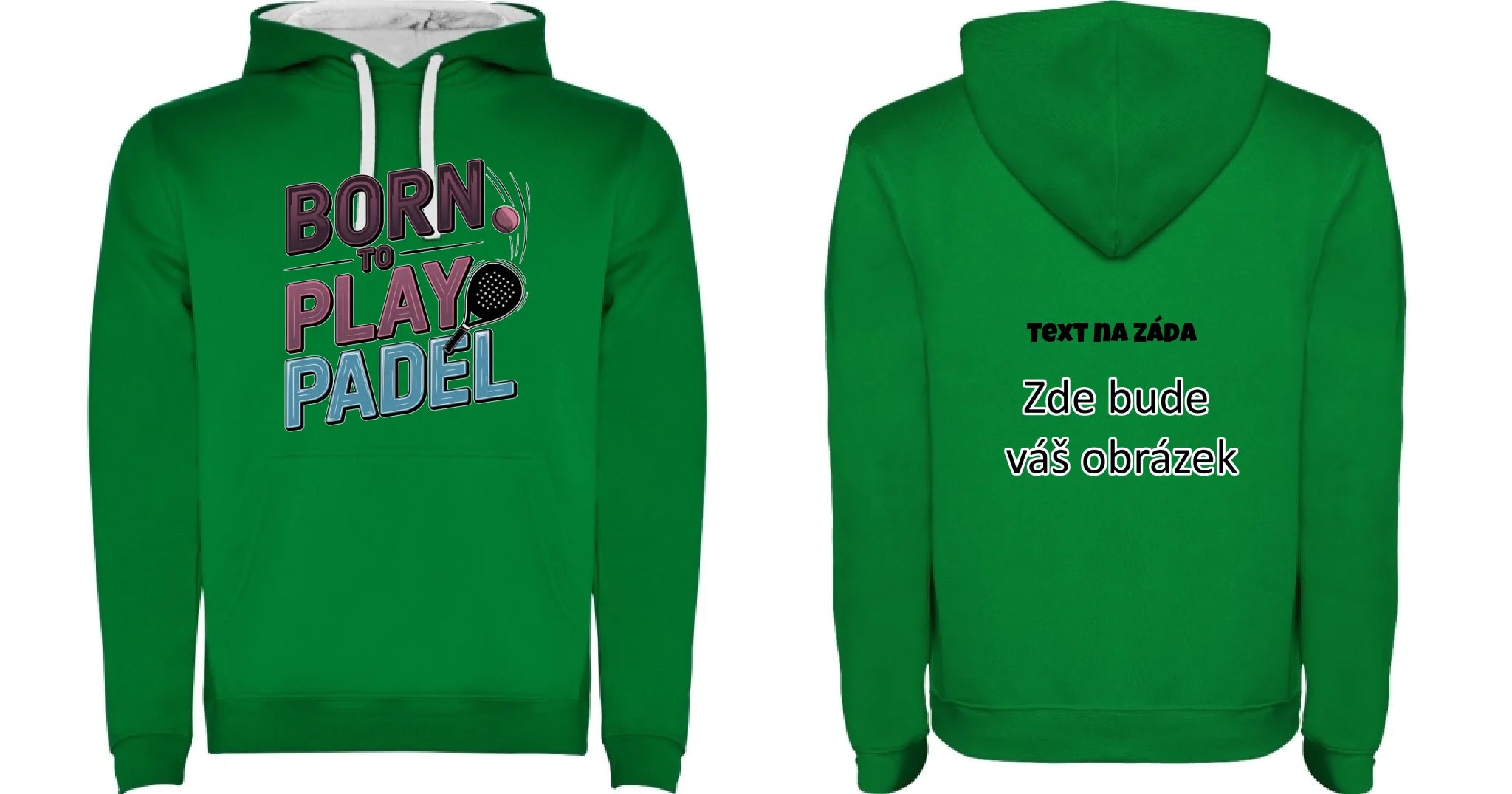 PRO HRÁČE PADELU (výběr z 18+ motivů) dětská mikina s kapucí oboustranný potisk dětská mikina URBAN Sytě zelená bílá