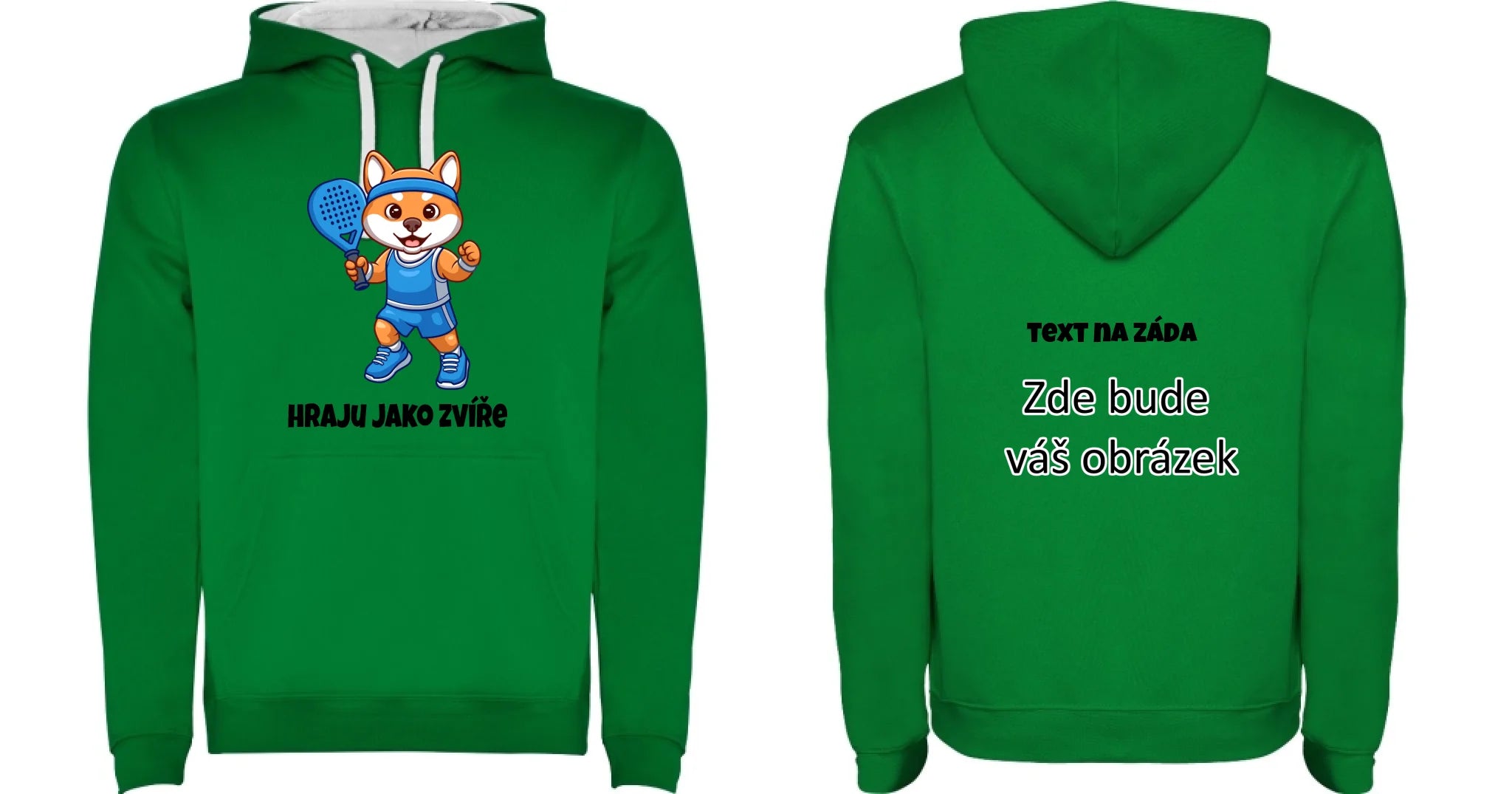 HRAJU JAKO ZVÍŘE (výběr ze 3 motivů) dětská mikina s kapucí oboustranný potisk dětská mikina URBAN Sytě zelená bílá