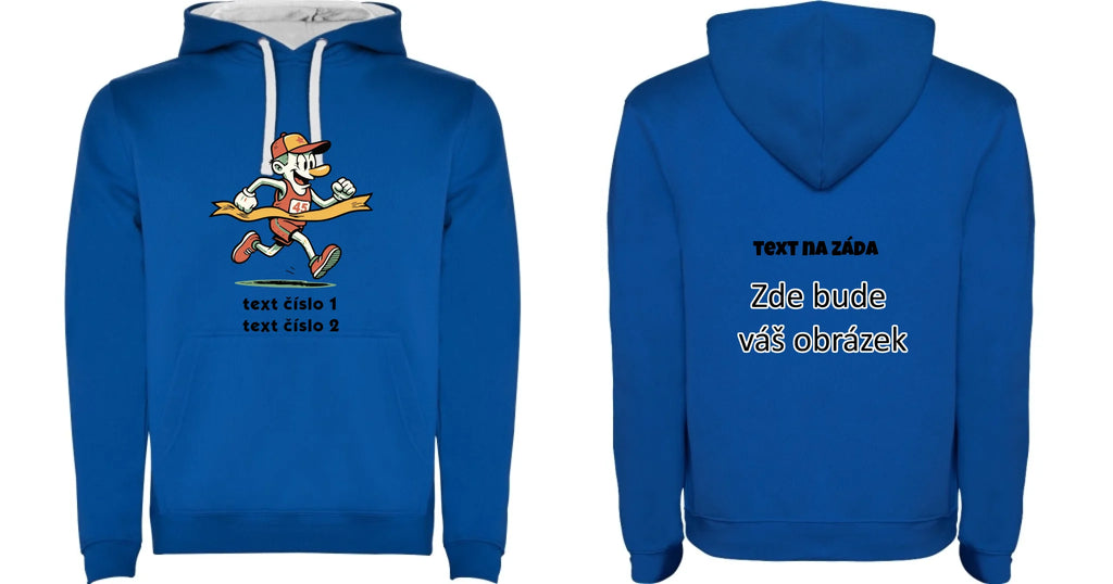 BĚH KOLO PLAVÁNÍ VÝBĚR OBRÁZKU (25+motivů) a MOŽNOST DOPLNIT VLASTNÍ TEXTY dětská mikina s kapucí