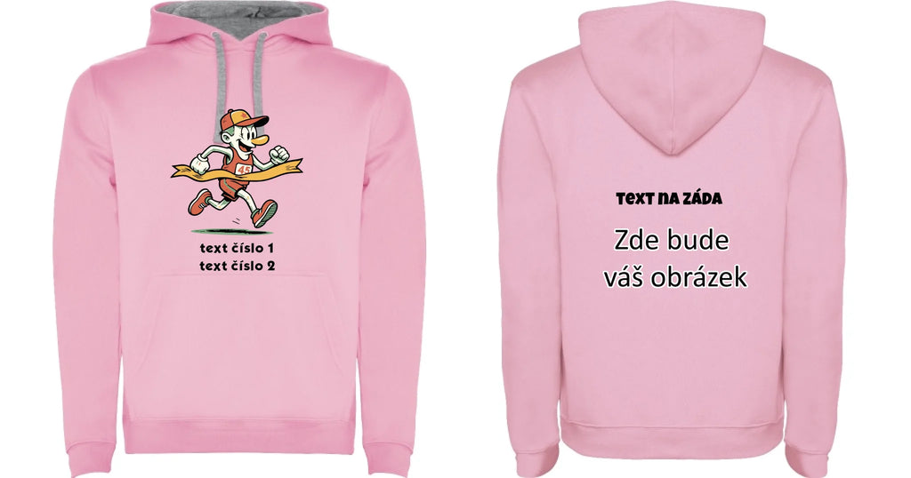 BĚH KOLO PLAVÁNÍ VÝBĚR OBRÁZKU (25+motivů) a MOŽNOST DOPLNIT VLASTNÍ TEXTY dětská mikina s kapucí