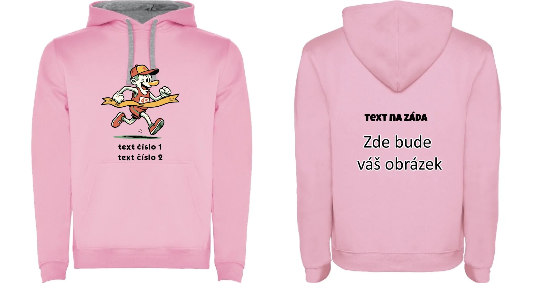 BĚH KOLO PLAVÁNÍ VÝBĚR OBRÁZKU (25+motivů) a MOŽNOST DOPLNIT VLASTNÍ TEXTY dětská mikina s kapucí oboustranný potisk dětská mikina URBAN Růžová