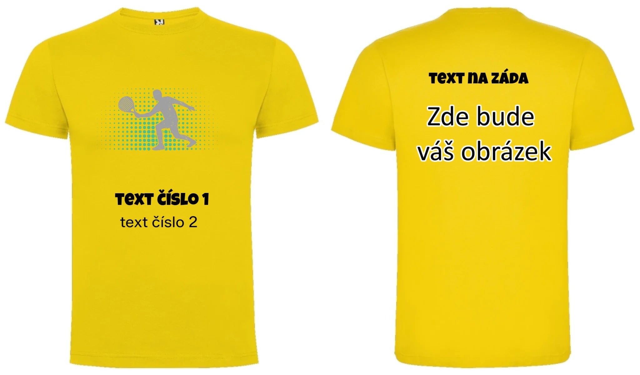 PADEL VÝBĚR OBRÁZKU (10+motivů) a MOŽNOST DOPLNIT VLASTNÍ TEXTY pánské tričko oboustranný potisk pánské DOGO Žlutá