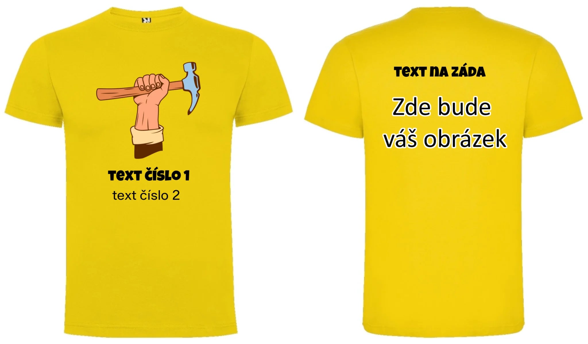 PRACOVNÍ VÝBĚR OBRÁZKU (10+motivů) a MOŽNOST DOPLNIT VLASTNÍ TEXTY pánské tričko oboustranný potisk pánské DOGO Žlutá