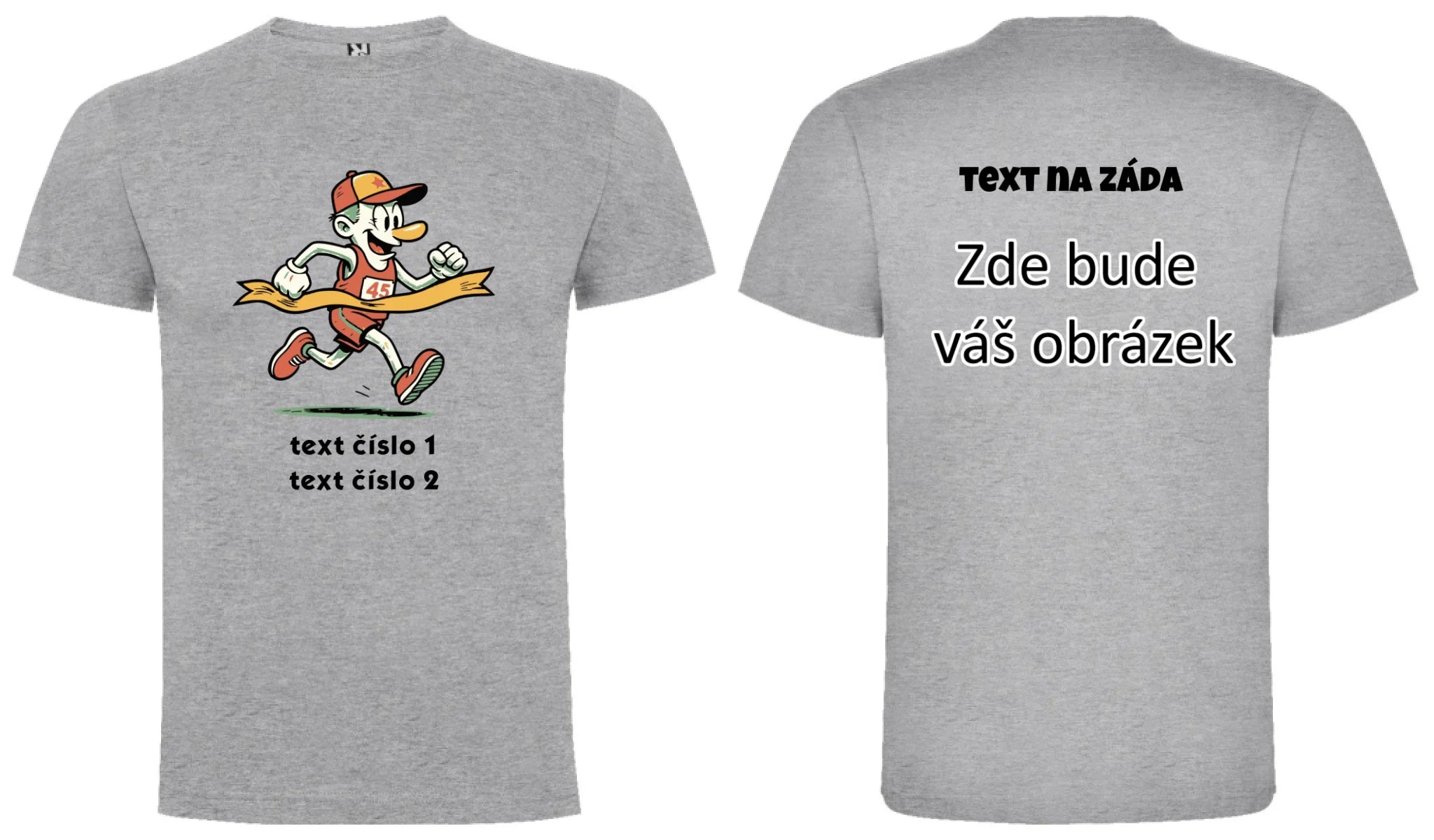 BĚH KOLO PLAVÁNÍ VÝBĚR OBRÁZKU (25+motivů) a MOŽNOST DOPLNIT VLASTNÍ TEXTY pánské tričko oboustranný potisk pánské DOGO Melír
