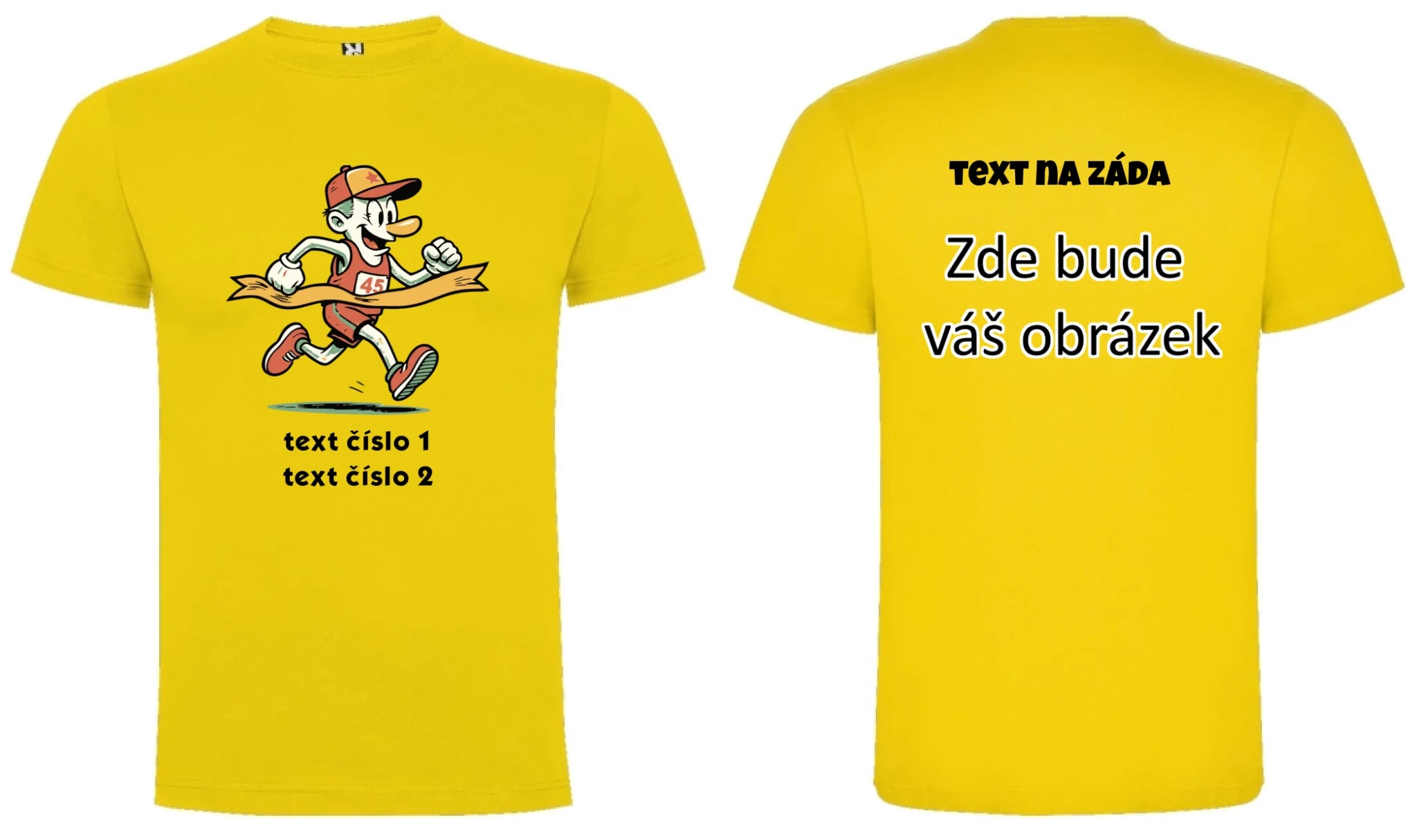 BĚH KOLO PLAVÁNÍ VÝBĚR OBRÁZKU (25+motivů) a MOŽNOST DOPLNIT VLASTNÍ TEXTY pánské tričko oboustranný potisk pánské DOGO Žlutá
