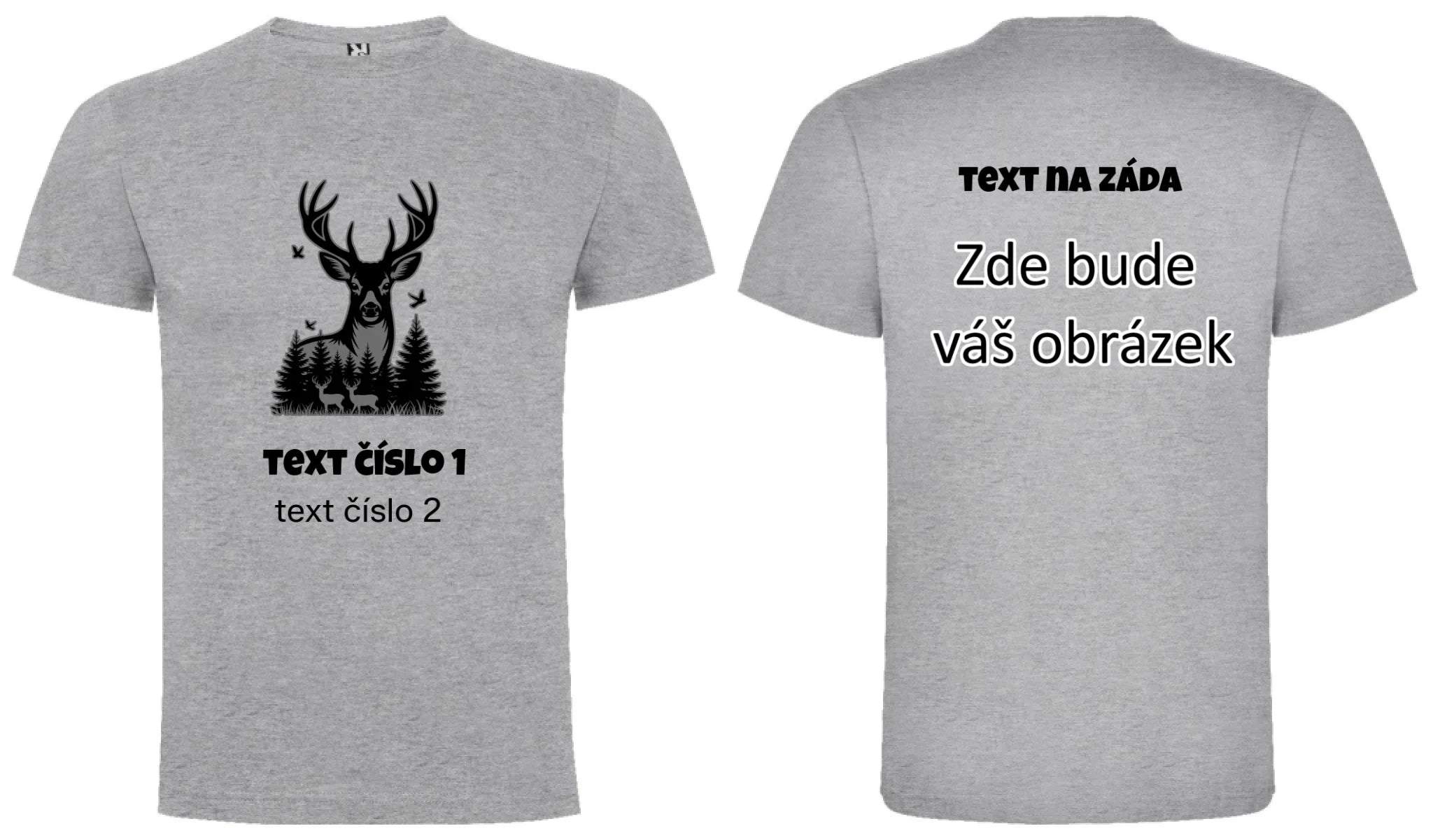 myslivost VÝBĚR OBRÁZKU (10+motivů) a MOŽNOST DOPLNIT VLASTNÍ TEXTY pánské tričko oboustranný potisk pánské DOGO Melír