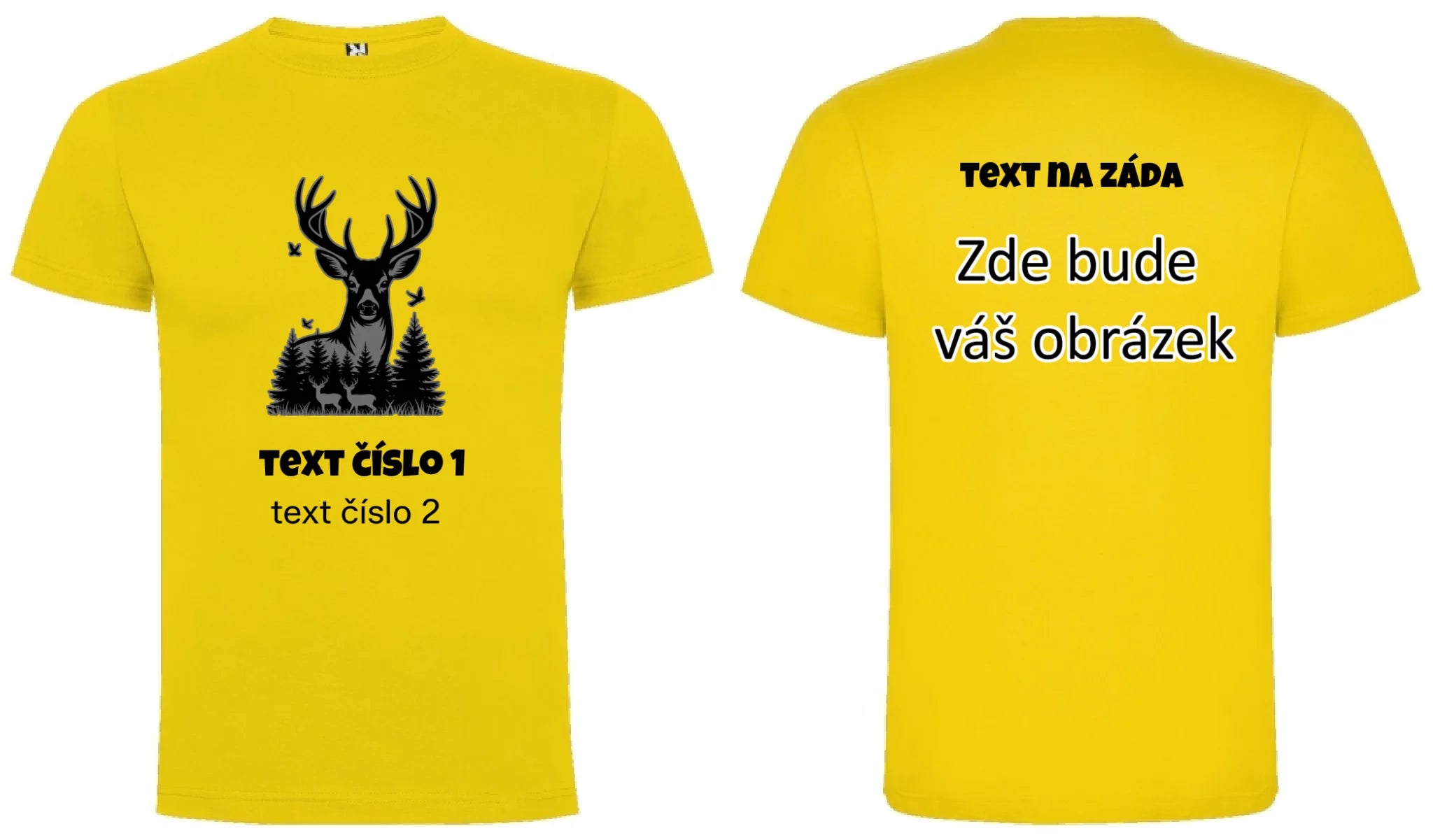 myslivost VÝBĚR OBRÁZKU (10+motivů) a MOŽNOST DOPLNIT VLASTNÍ TEXTY pánské tričko oboustranný potisk pánské DOGO Žlutá