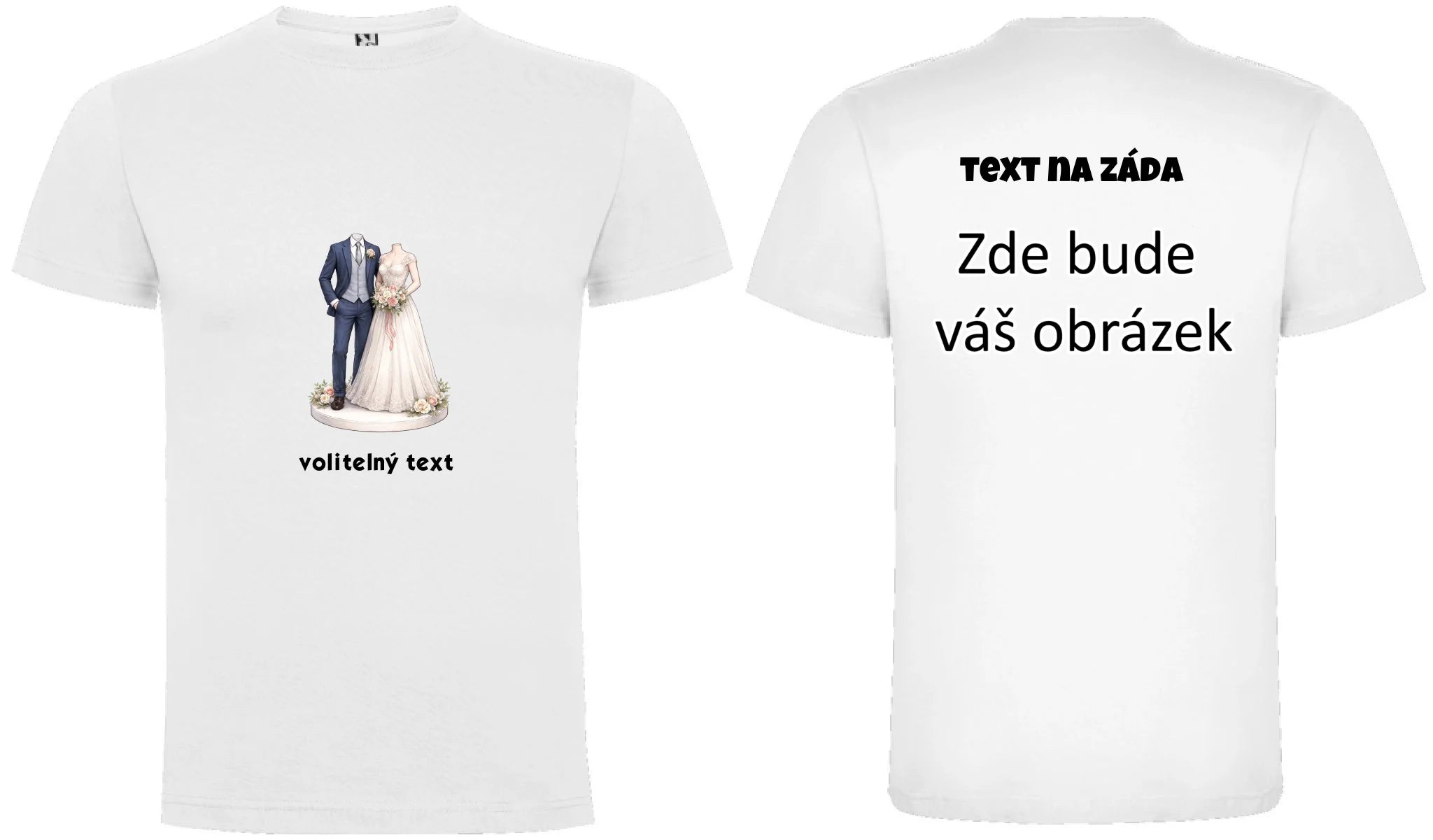 NOVOMANŽELÉ (ZATÍM) BEZ HLAVY - VLOŽTE FOTO, AUTOMATICKÝ OŘEZ pánské tričko oboustranný potisk pánské DOGO Bílá