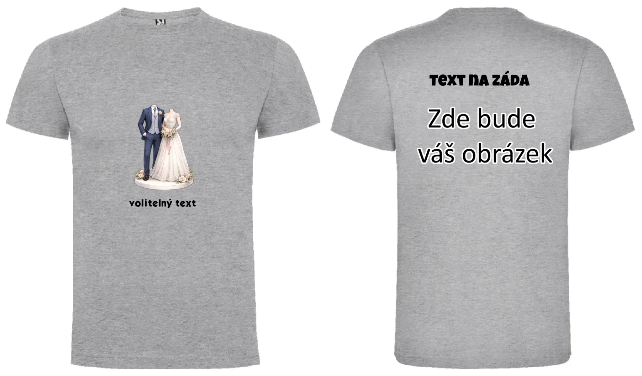 NOVOMANŽELÉ (ZATÍM) BEZ HLAVY - VLOŽTE FOTO, AUTOMATICKÝ OŘEZ pánské tričko oboustranný potisk pánské DOGO Melír