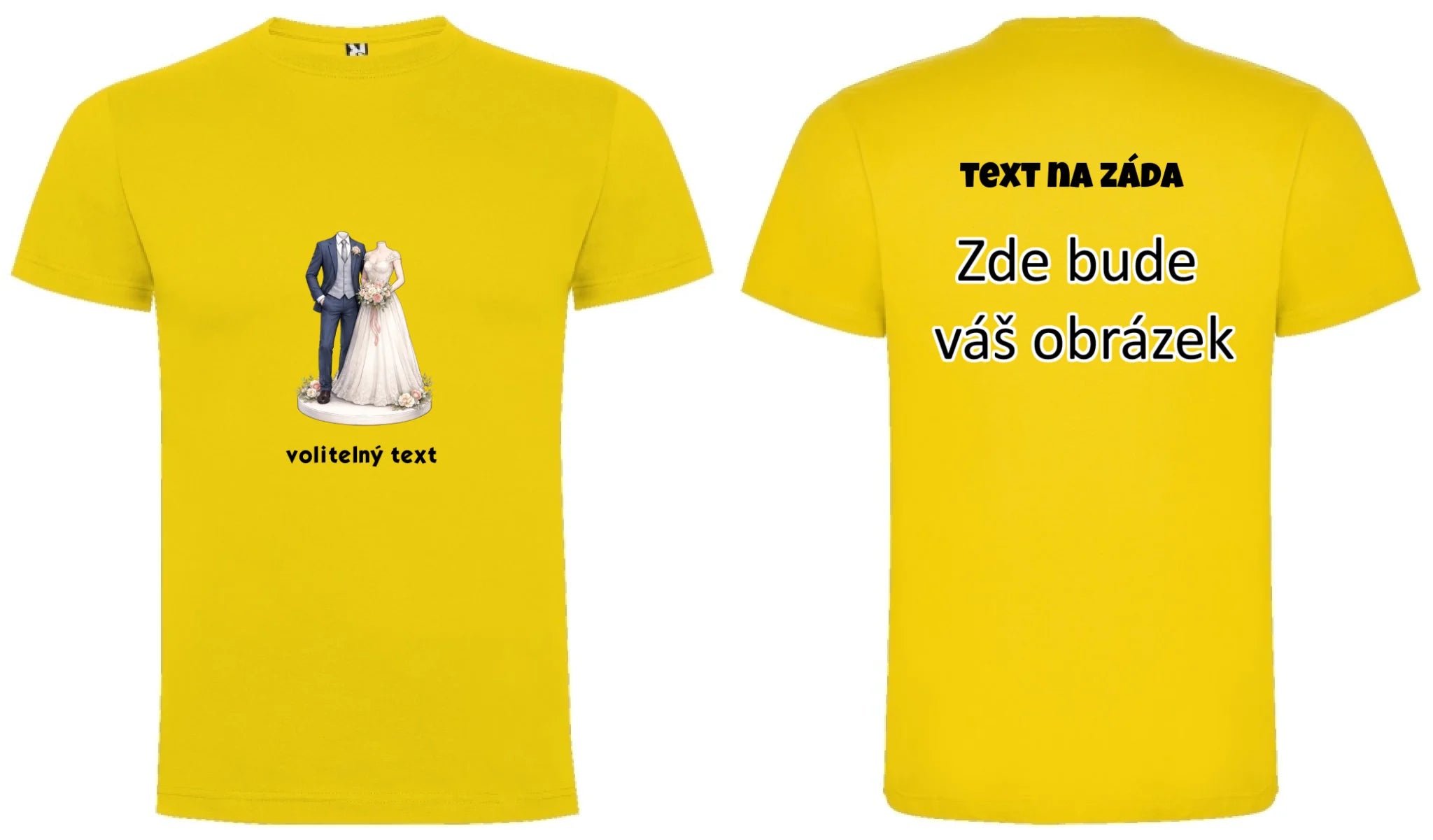NOVOMANŽELÉ (ZATÍM) BEZ HLAVY - VLOŽTE FOTO, AUTOMATICKÝ OŘEZ pánské tričko oboustranný potisk pánské DOGO Žlutá