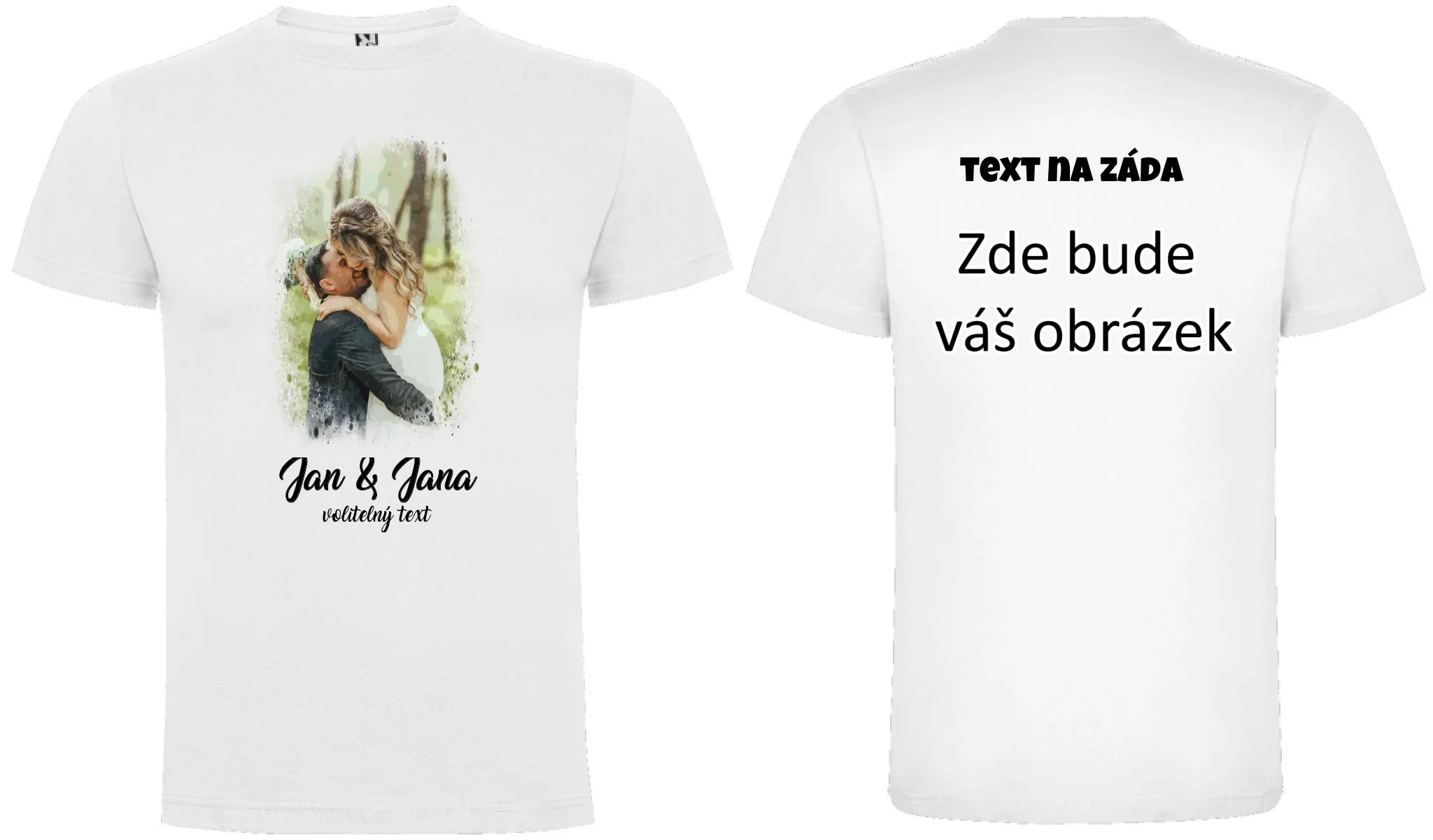 SVATEBNÍ FOTO - VLOŽTE FOTO A DOPLŇTE TEXTY pánské tričko oboustranný potisk pánské DOGO Bílá