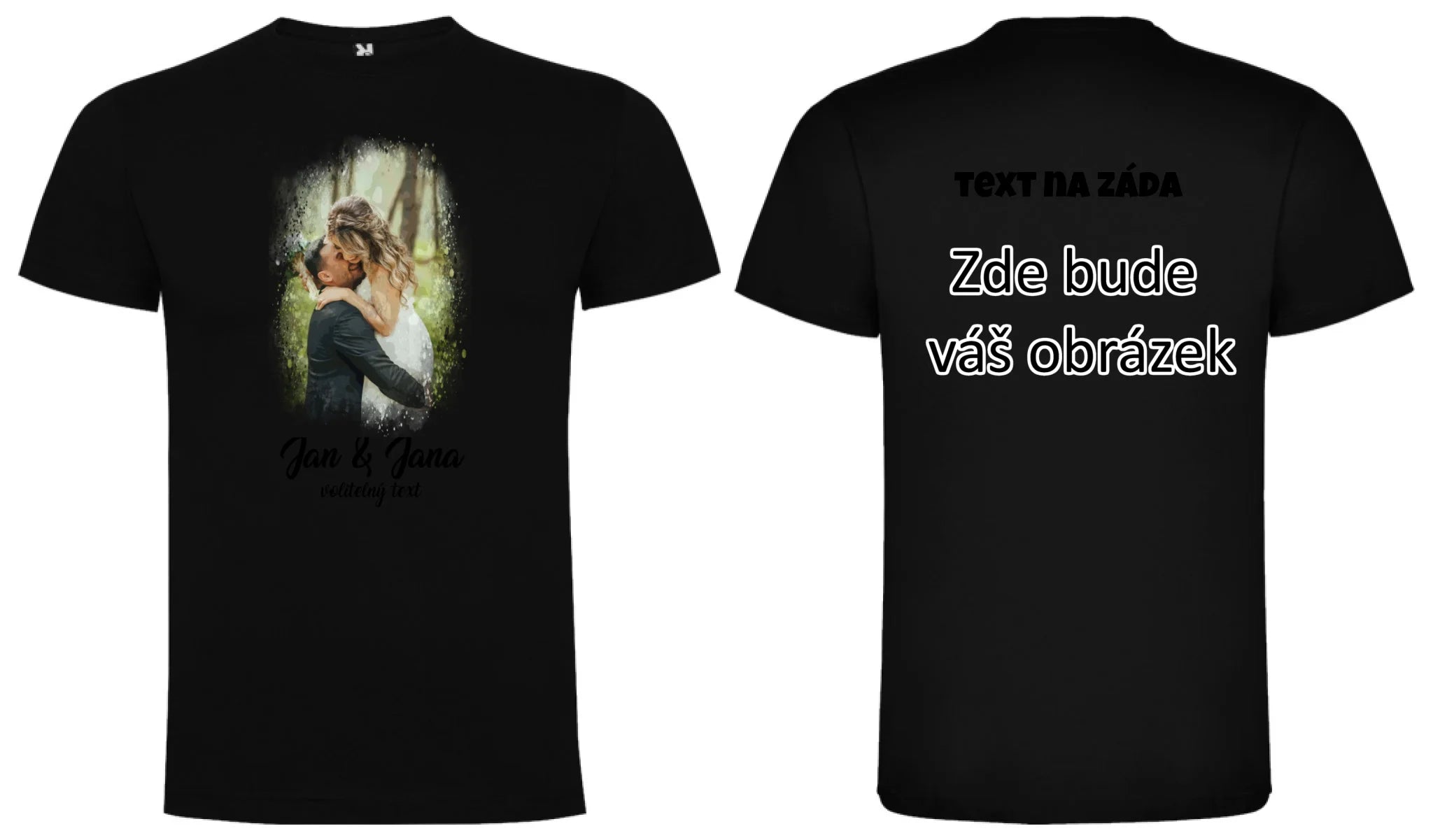 SVATEBNÍ FOTO - VLOŽTE FOTO A DOPLŇTE TEXTY pánské tričko oboustranný potisk pánské DOGO Černá
