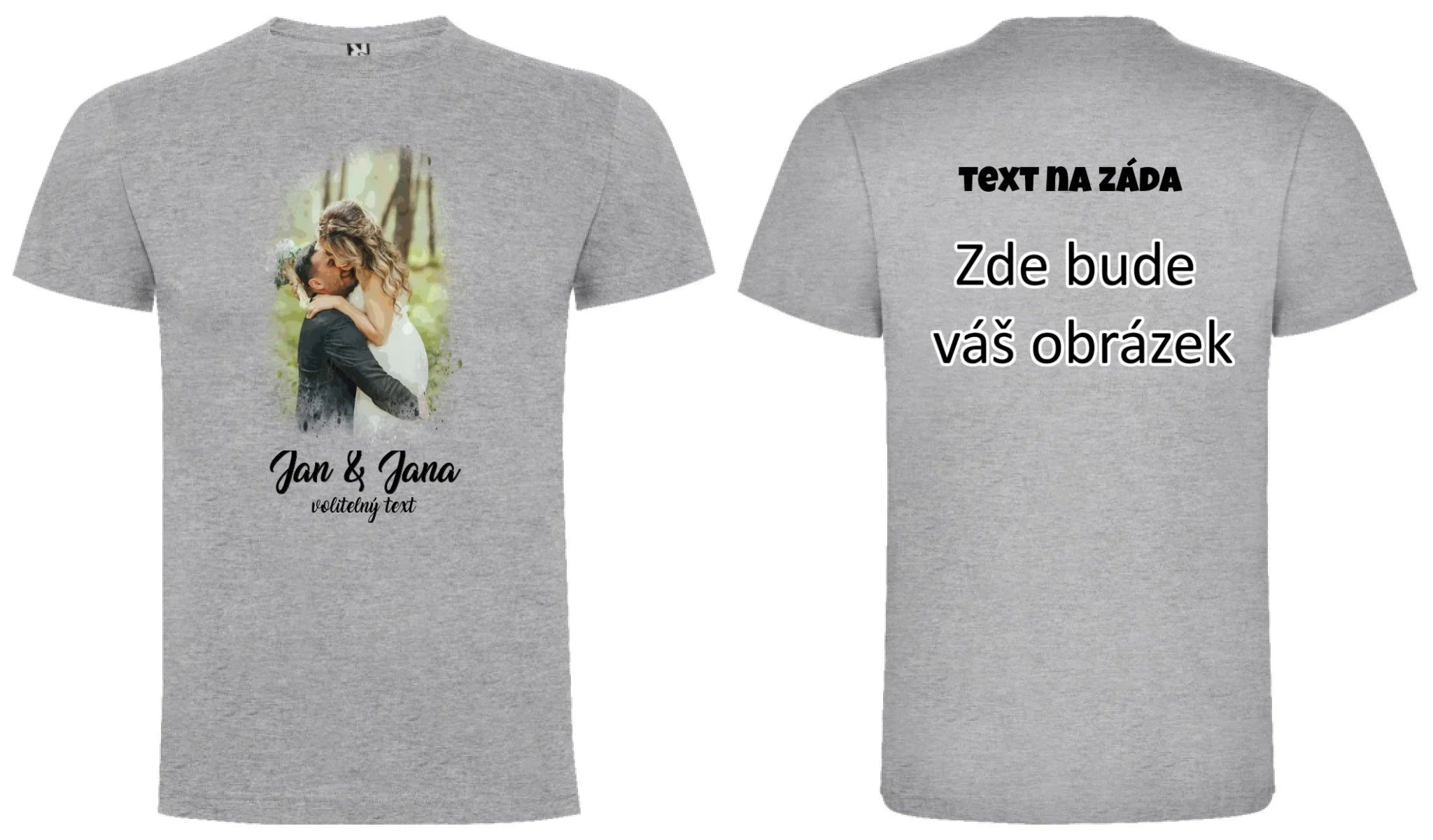 SVATEBNÍ FOTO - VLOŽTE FOTO A DOPLŇTE TEXTY pánské tričko oboustranný potisk pánské DOGO Melír