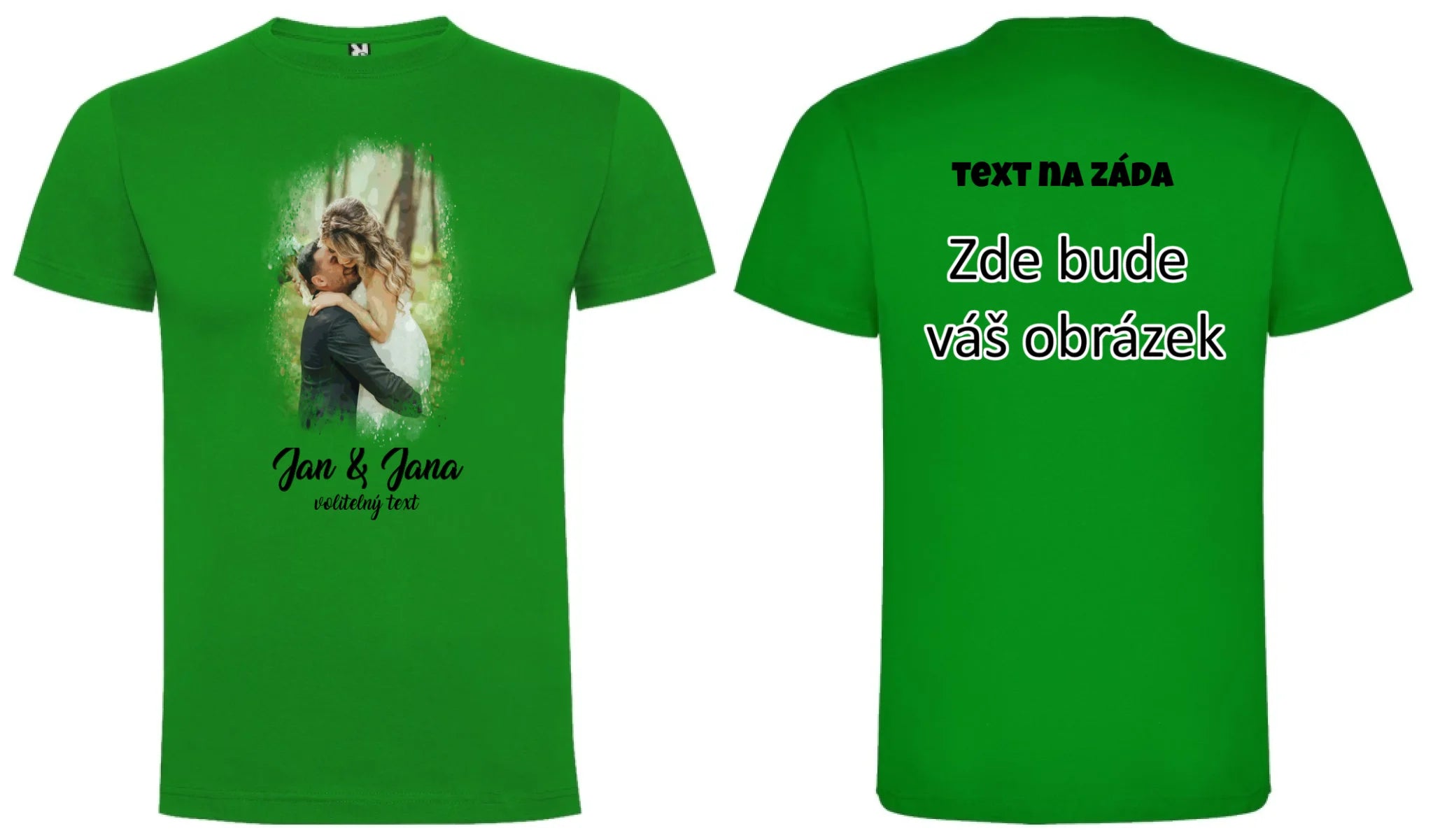 SVATEBNÍ FOTO - VLOŽTE FOTO A DOPLŇTE TEXTY pánské tričko oboustranný potisk pánské DOGO Zelená