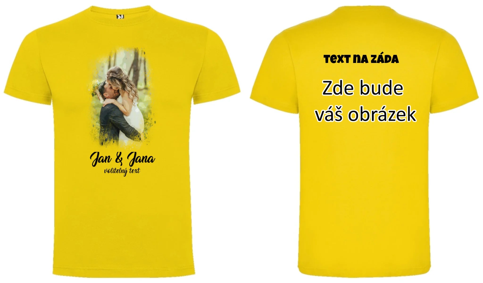 SVATEBNÍ FOTO - VLOŽTE FOTO A DOPLŇTE TEXTY pánské tričko oboustranný potisk pánské DOGO Žlutá