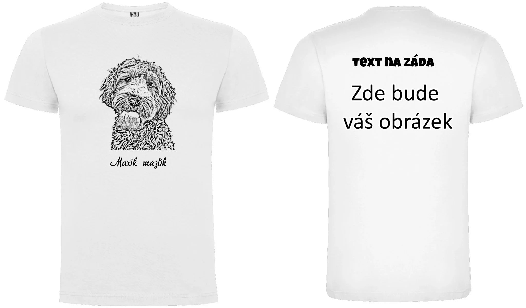SKICA Z FOTKY - VLOŽTE FOTO A DOPLŇTE JMÉNO pánské tričko oboustranný potisk pánské DOGO Bílá