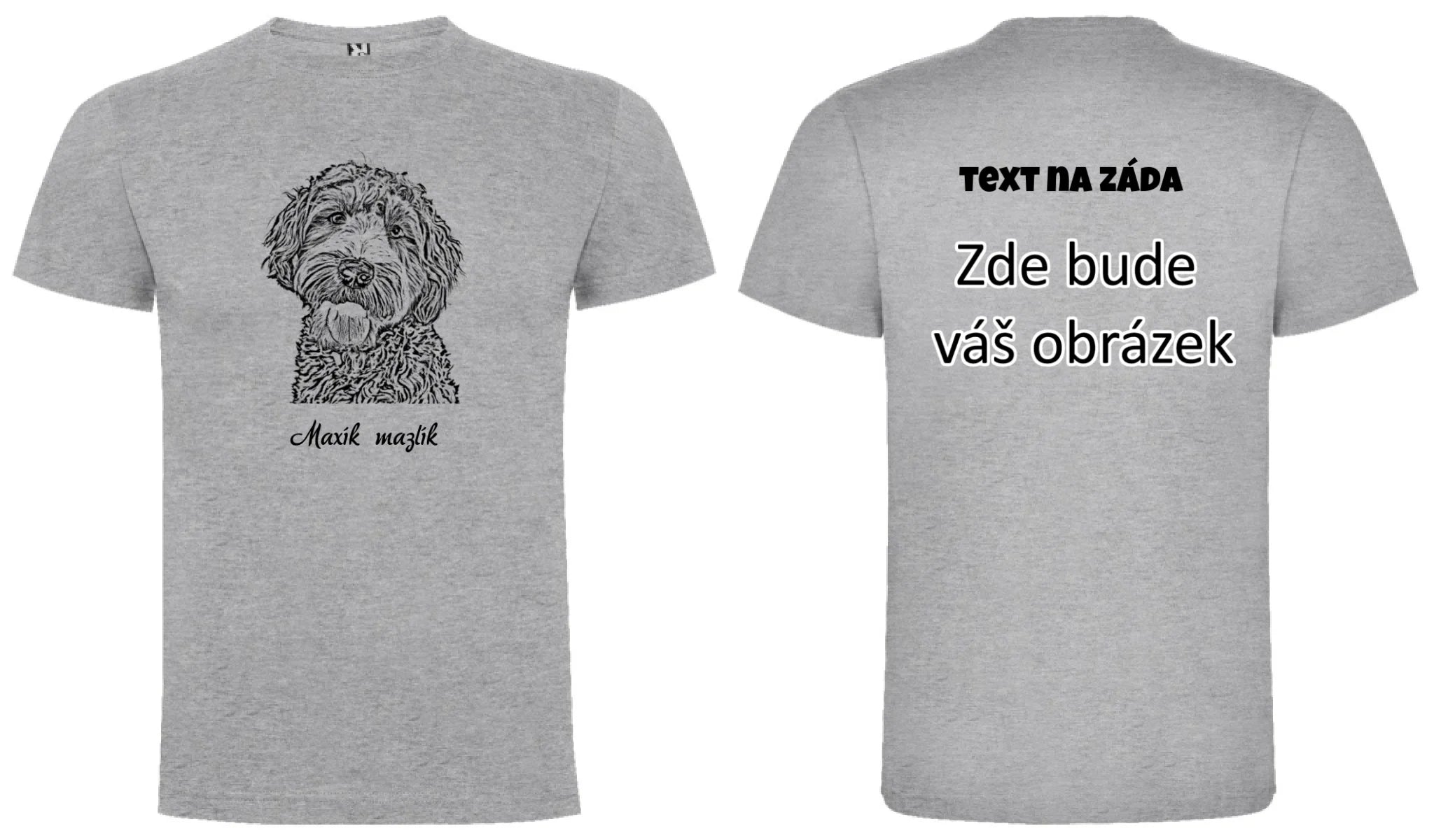SKICA Z FOTKY - VLOŽTE FOTO A DOPLŇTE JMÉNO pánské tričko oboustranný potisk pánské DOGO Melír
