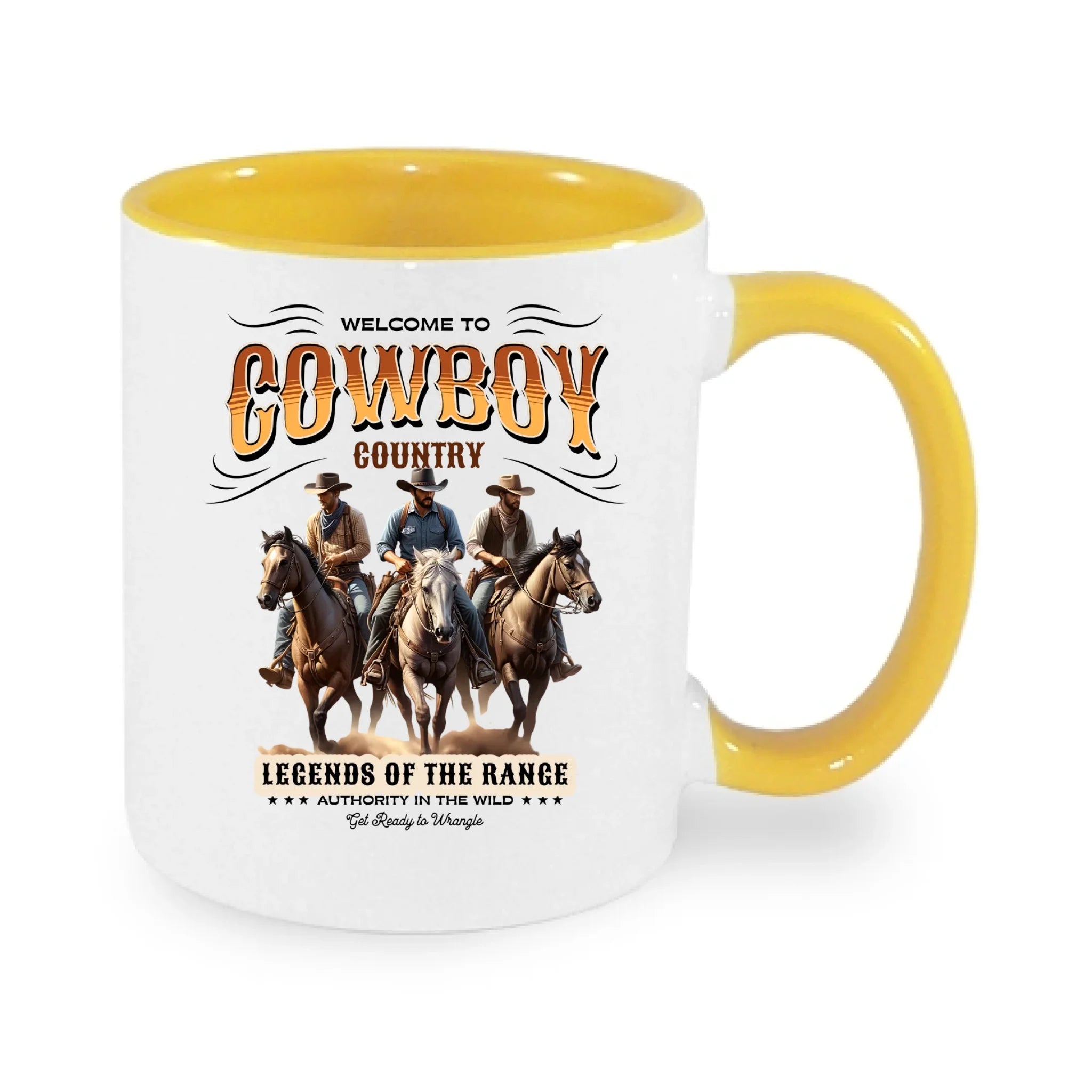HRNÍČEK s motivem COWBOY (2+ motivy) potisk jen dopředu hrníček Bílá žlutá 330 ml