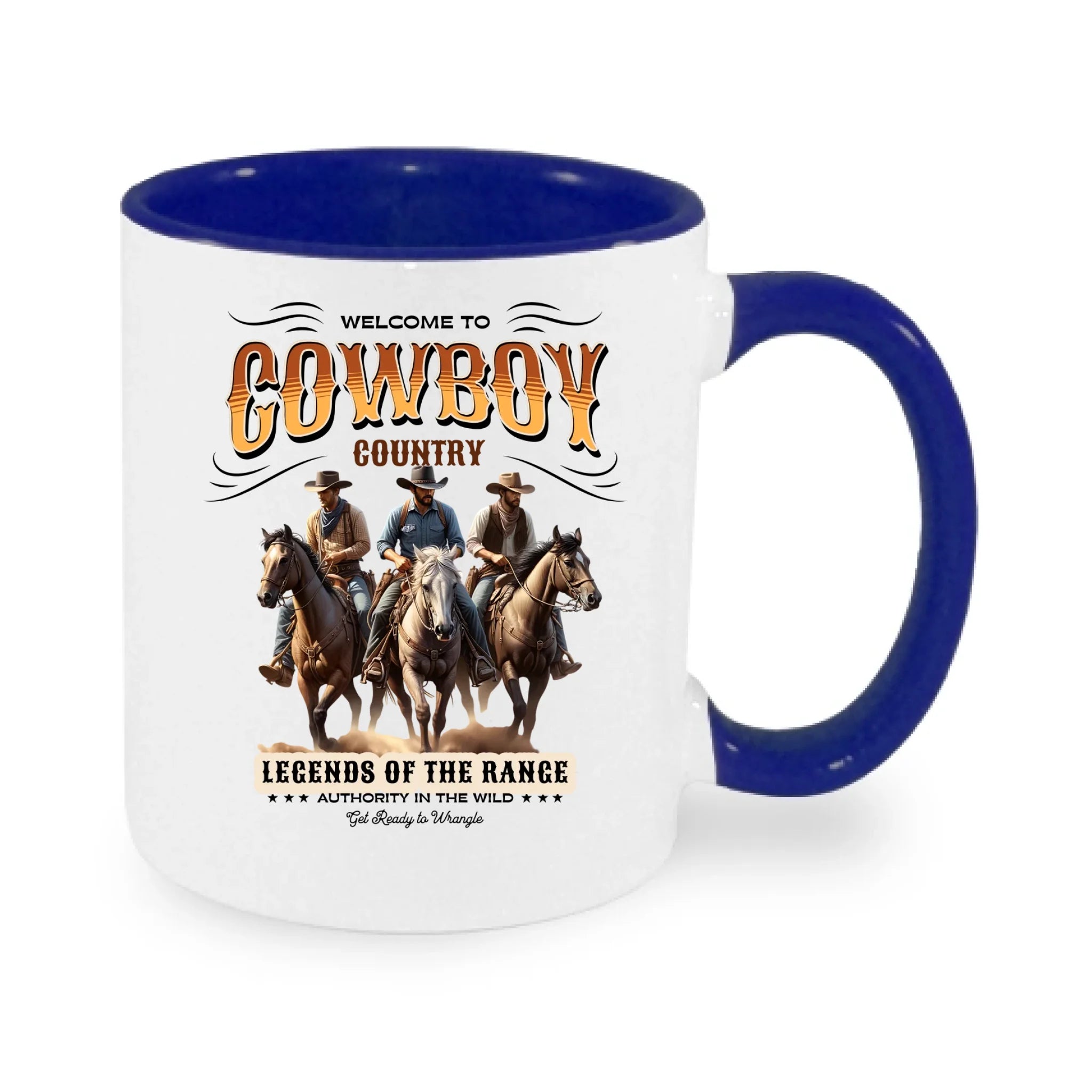 HRNÍČEK s motivem COWBOY (2+ motivy) potisk jen dopředu hrníček Bílá modrá 330 ml
