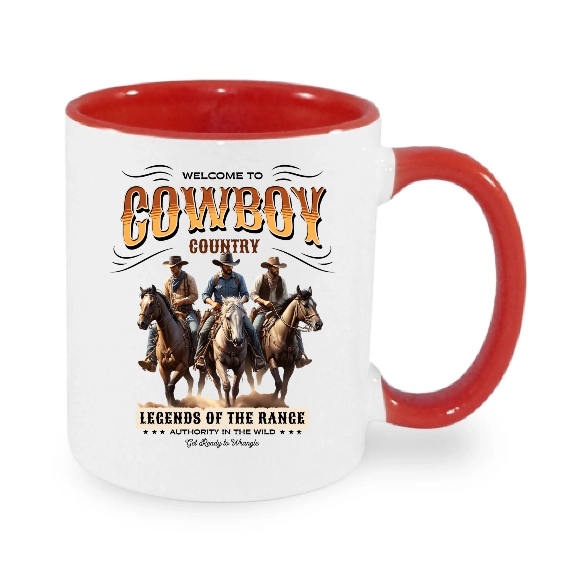 COWBOY 2 MOTIVY hrníček potisk jen dopředu hrníček Bílá červená 330 ml
