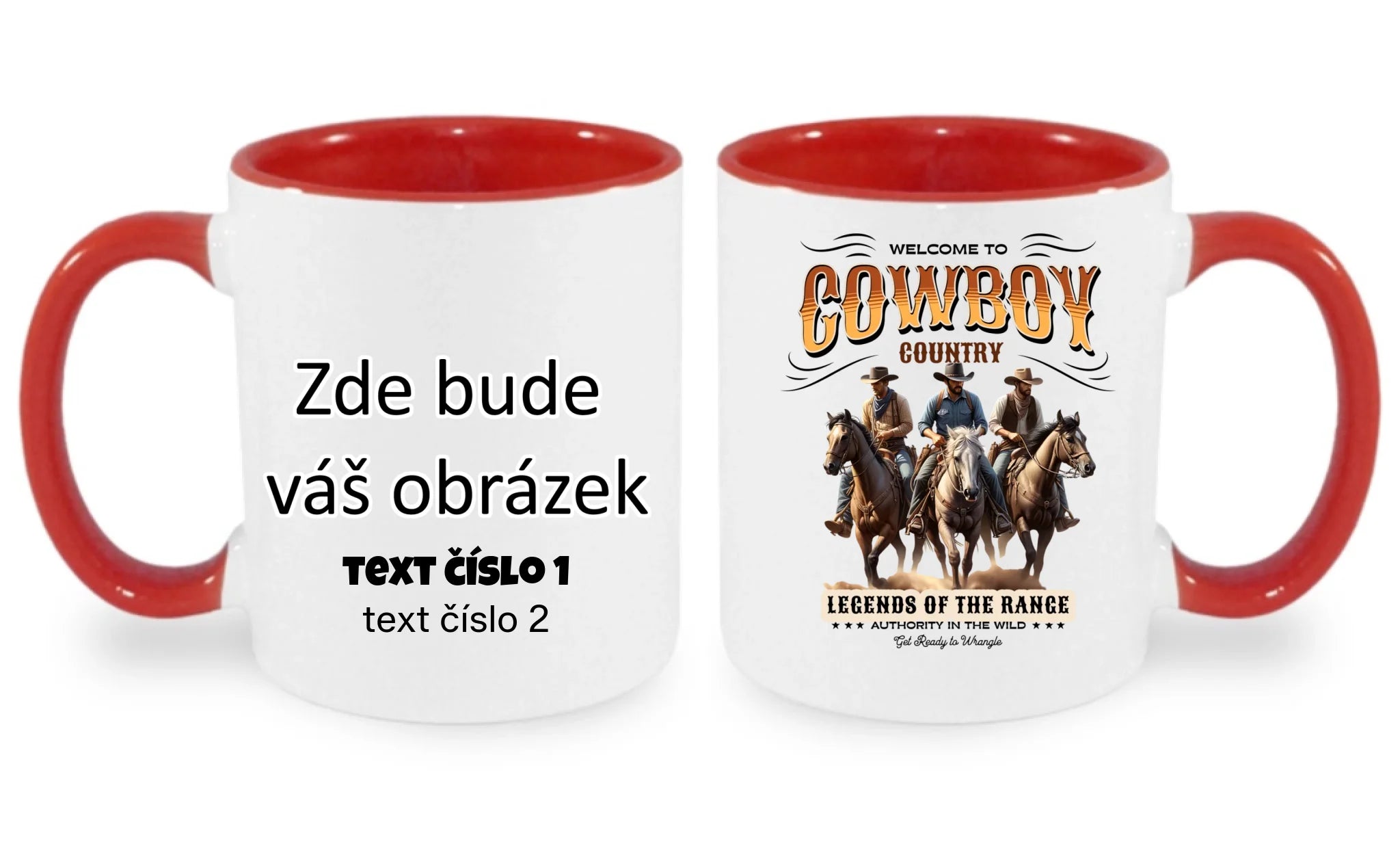 COWBOY 2 MOTIVY hrníček oboustranný potisk hrníček Bílá červená 330 ml