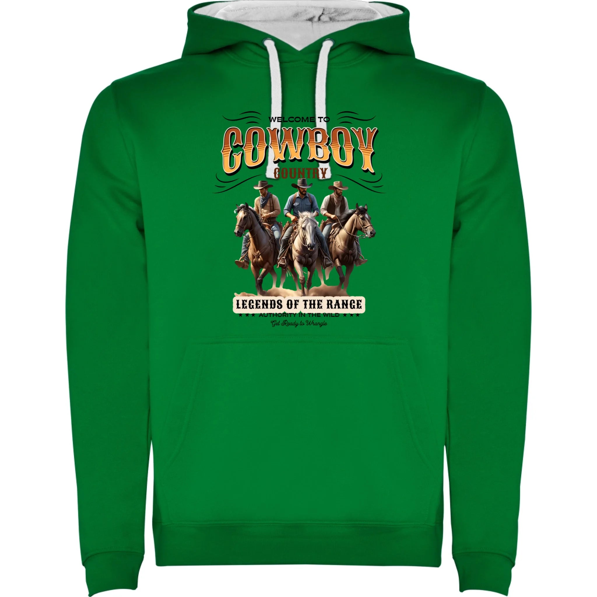 COWBOY 2 MOTIVY dětská mikina s kapucí potisk jen dopředu dětská mikina urban Sytě zelená bílá