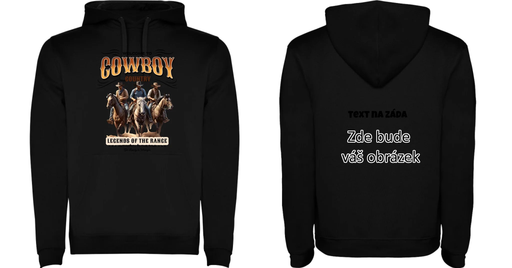 COWBOY 2 MOTIVY dětská mikina s kapucí oboustranný potisk dětská mikina URBAN Černá