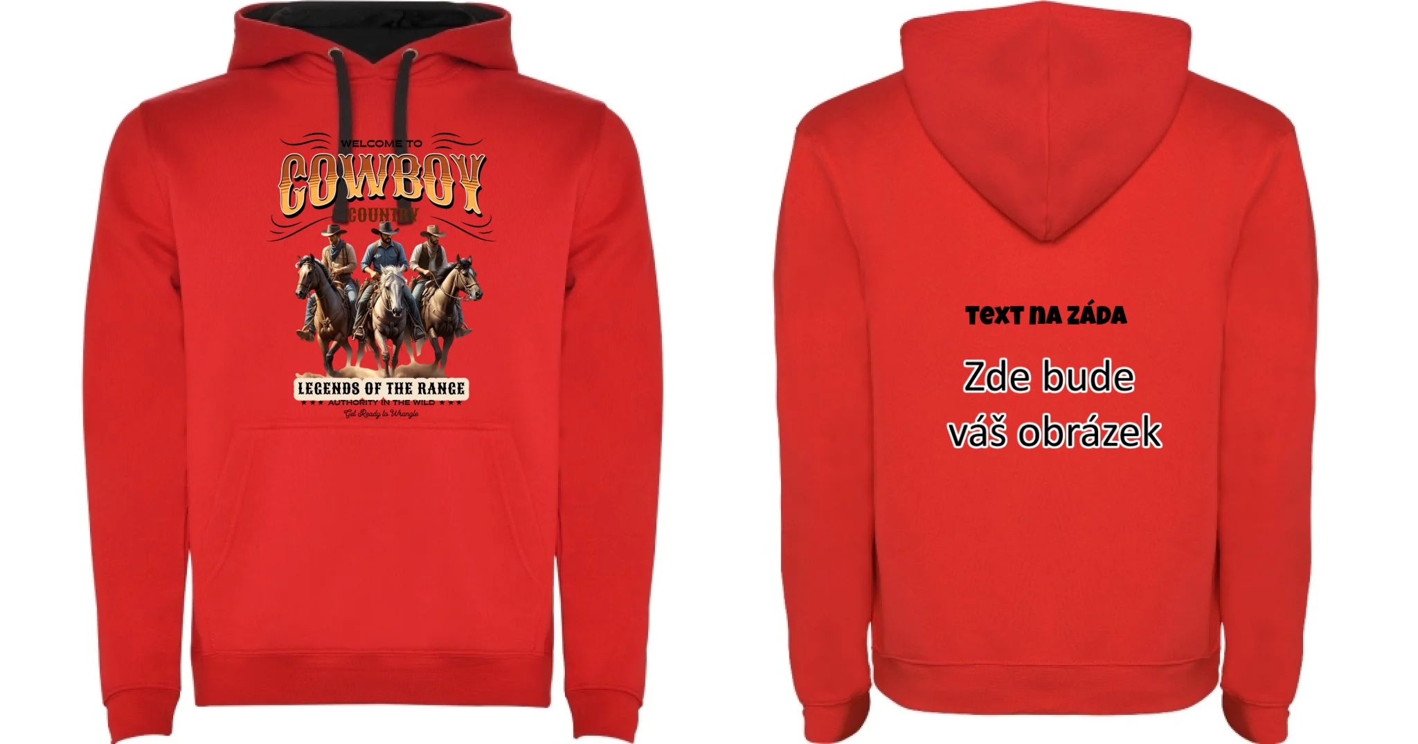 COWBOY 2 MOTIVY dětská mikina s kapucí oboustranný potisk dětská mikina URBAN Červená černá