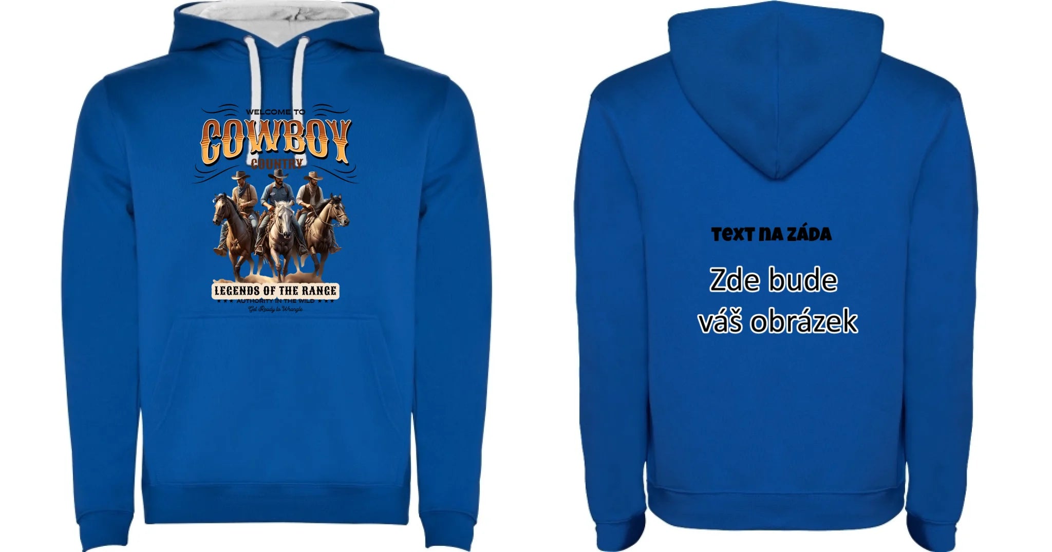 COWBOY 2 MOTIVY dětská mikina s kapucí oboustranný potisk dětská mikina URBAN Modrá bílá