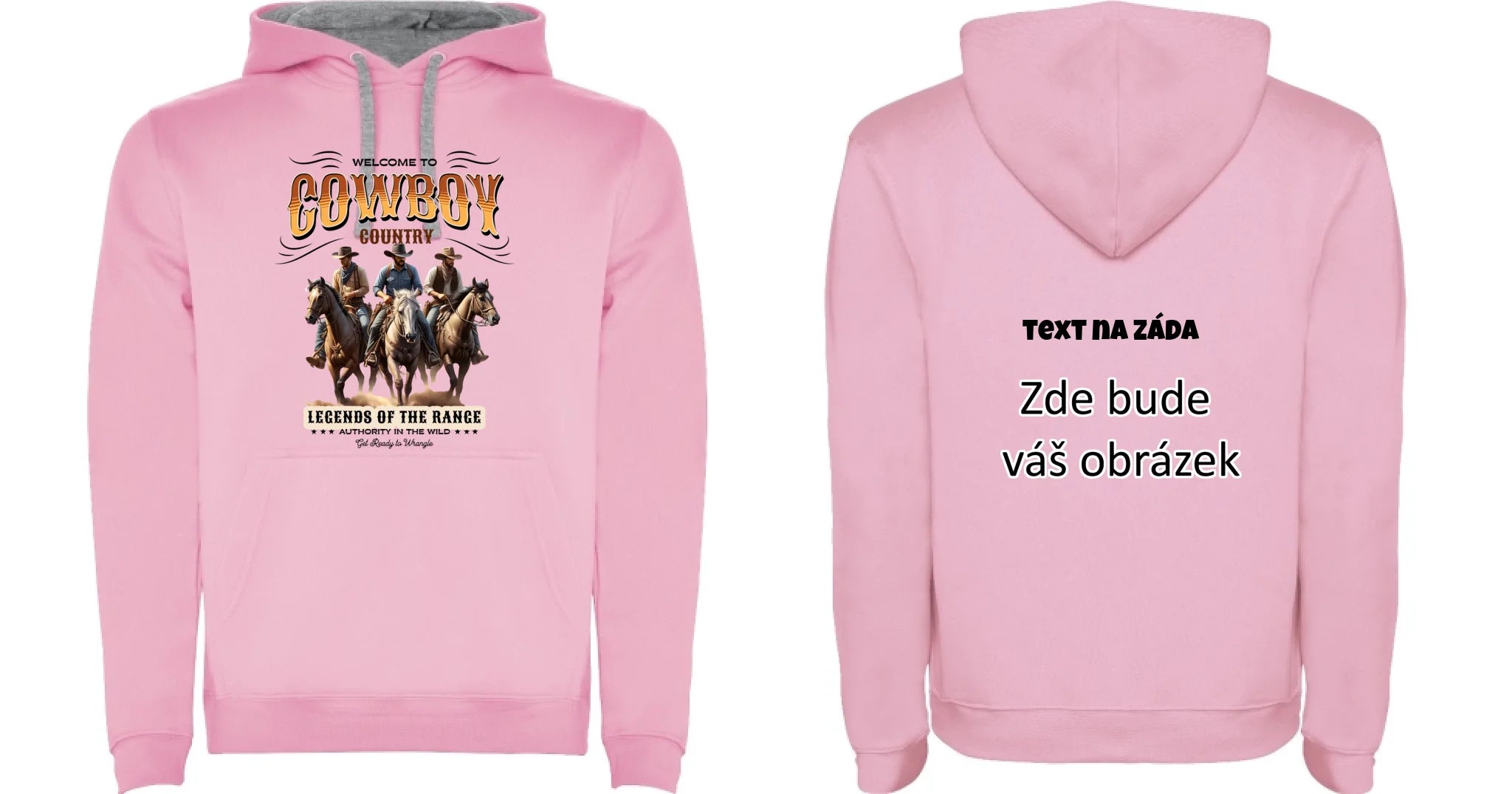 COWBOY 2 MOTIVY dětská mikina s kapucí oboustranný potisk dětská mikina URBAN Růžová