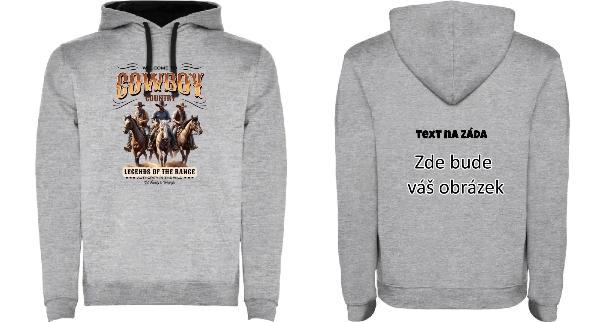COWBOY 2 MOTIVY dětská mikina s kapucí oboustranný potisk dětská mikina URBAN Melír černá