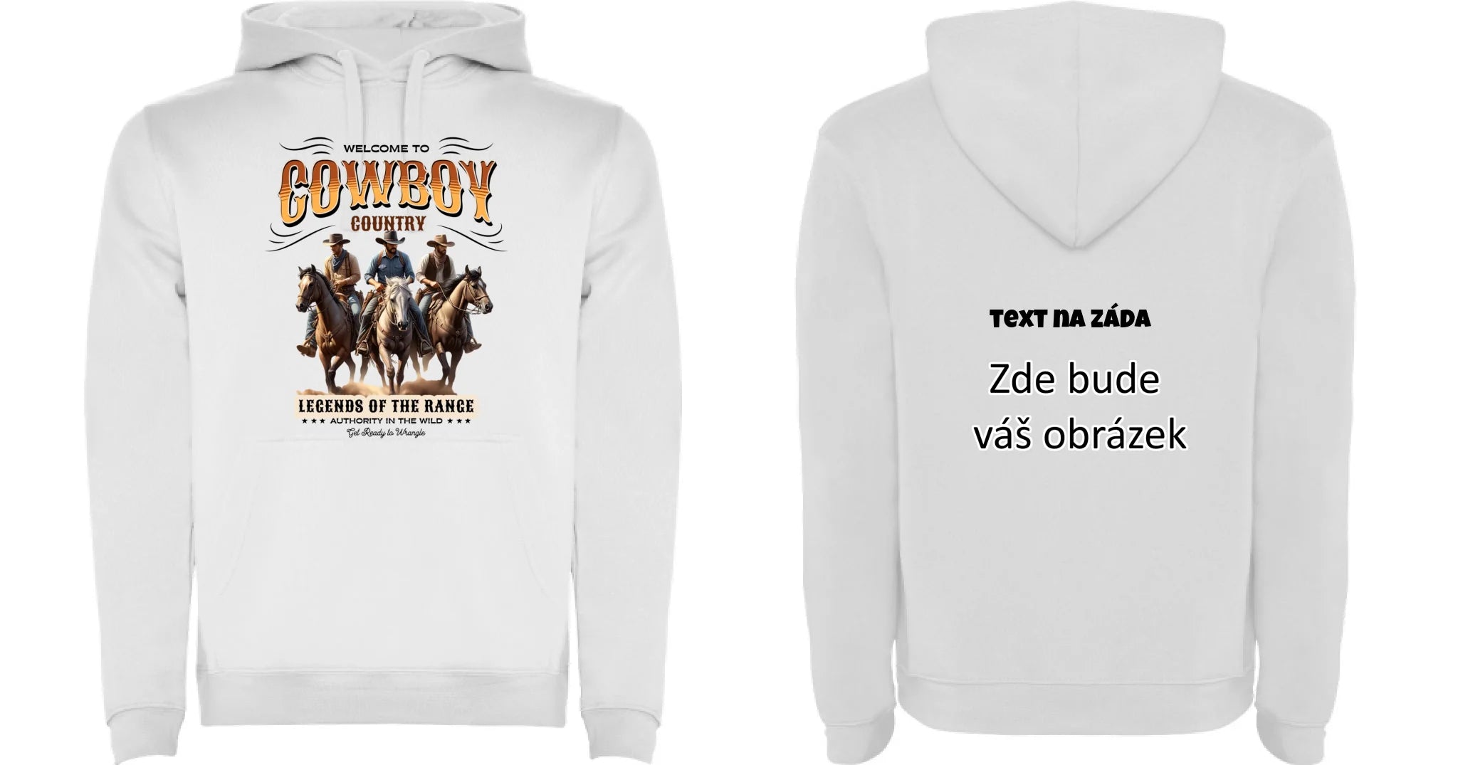 COWBOY 2 MOTIVY pánská mikina s kapucí oboustranný potisk pánská mikina URBAN Bílá