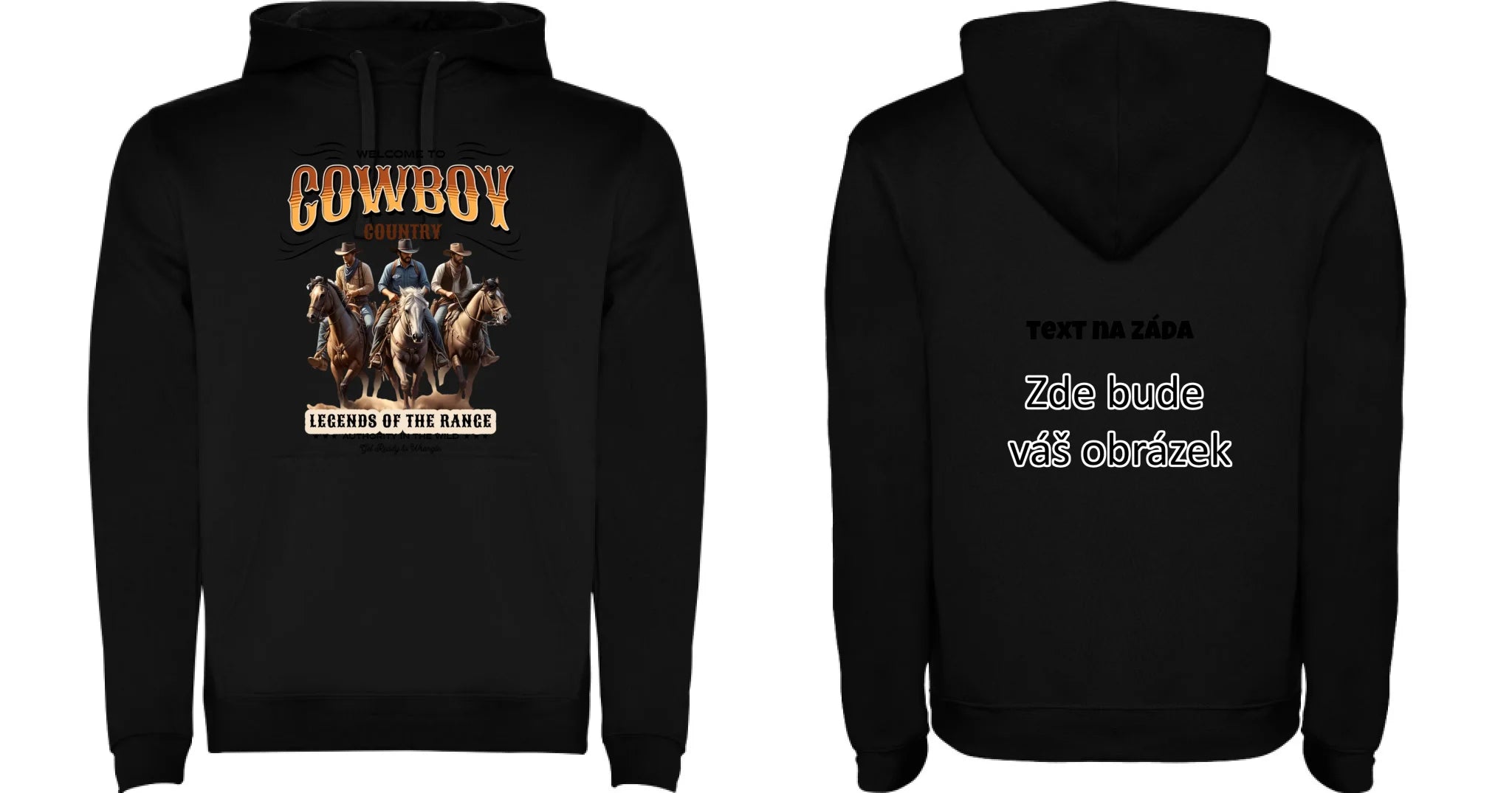 COWBOY 2 MOTIVY pánská mikina s kapucí oboustranný potisk pánská mikina URBAN Černá