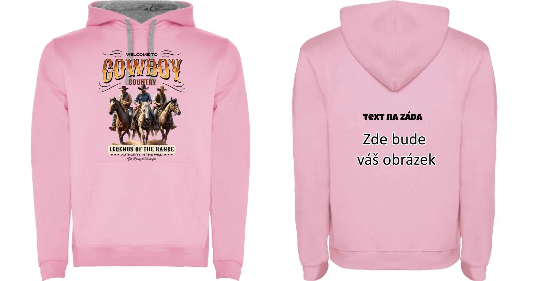 COWBOY 2 MOTIVY pánská mikina s kapucí oboustranný potisk pánská mikina URBAN Růžová