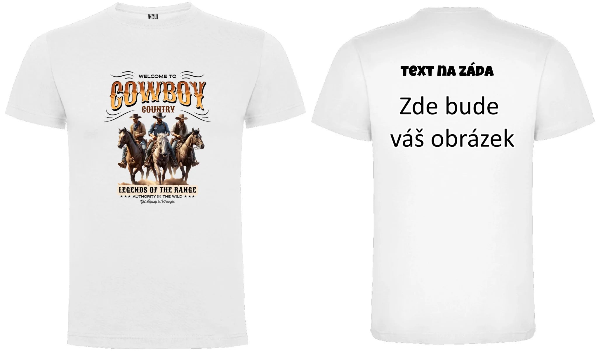 COWBOY 2 MOTIVY pánské tričko oboustranný potisk pánské DOGO Bílá