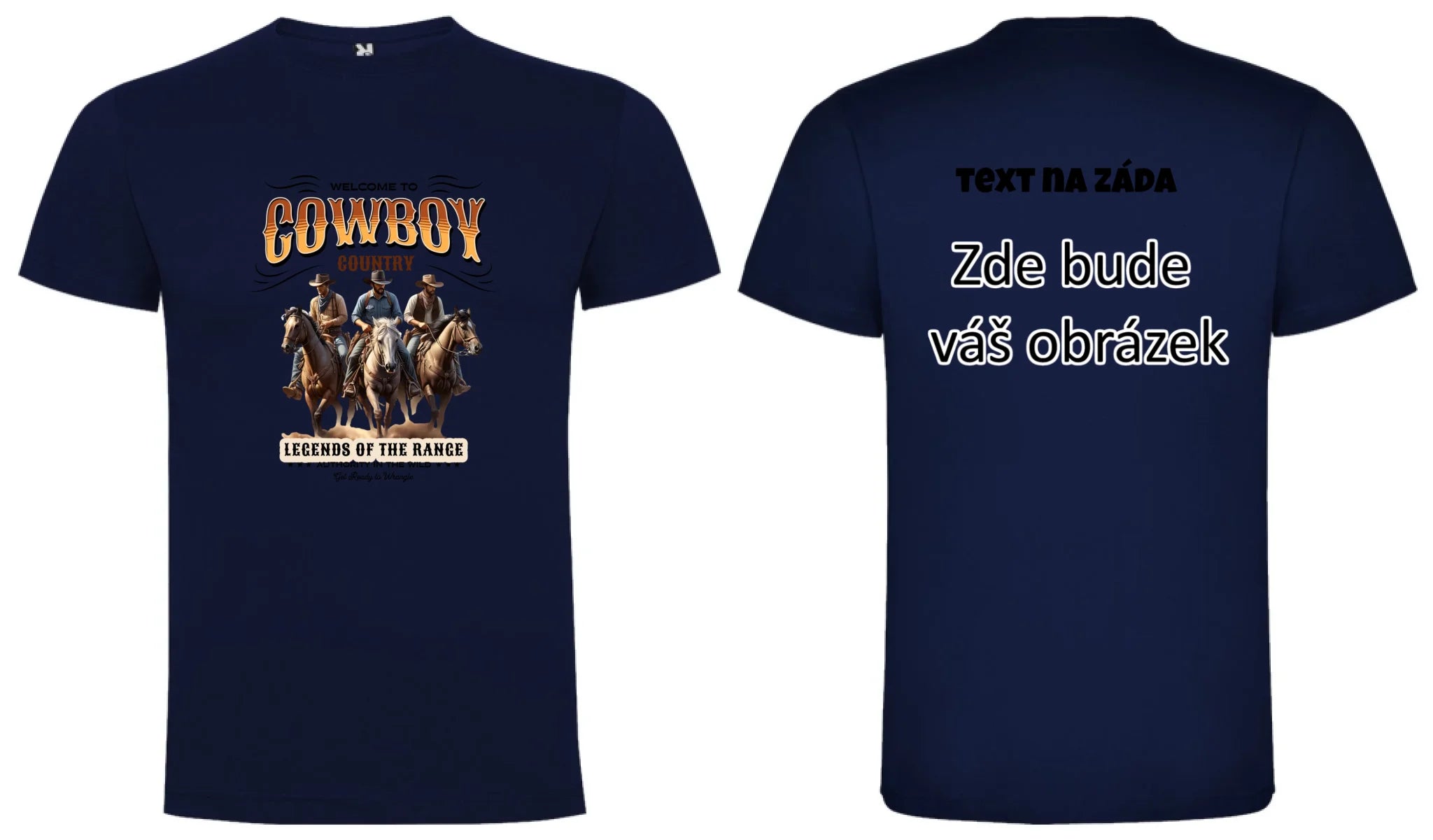 COWBOY 2 MOTIVY pánské tričko oboustranný potisk pánské DOGO Námořnická modrá