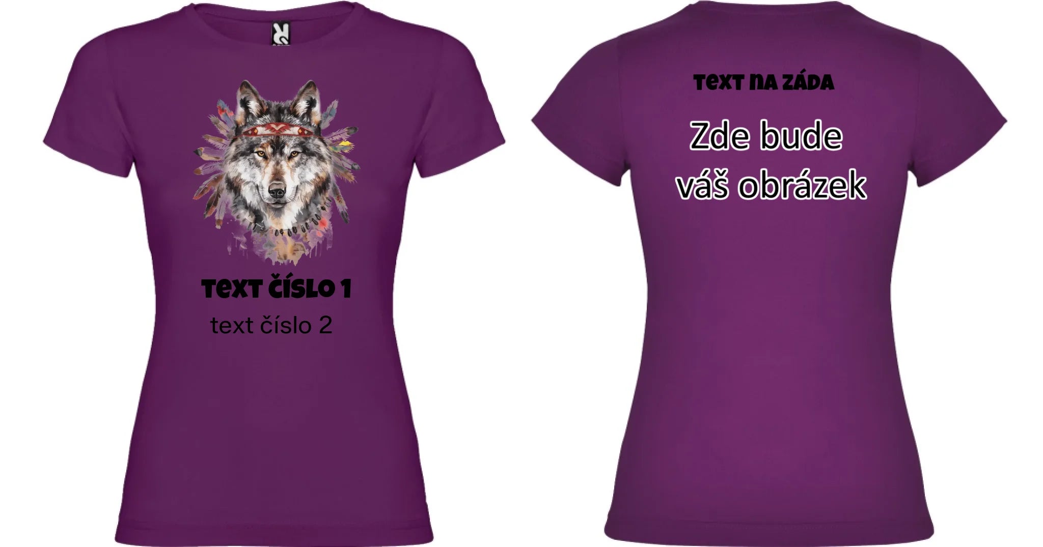 DIVOKÝ ZÁPAD VÝBĚR OBRÁZKU (10+motivů) a MOŽNOST DOPLNIT VLASTNÍ TEXTY dámské tričko oboustranný potisk dámské jamaica Purpurová