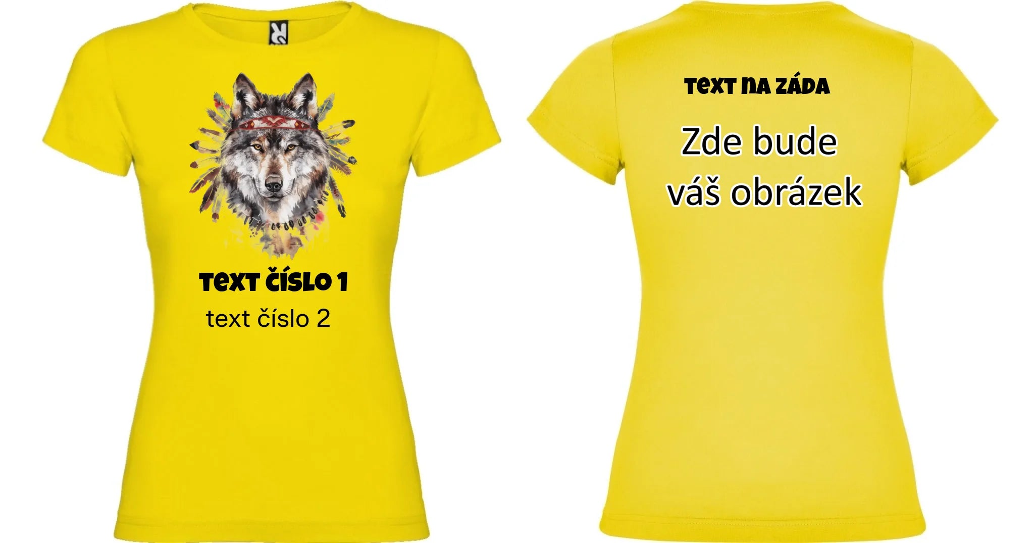 DIVOKÝ ZÁPAD VÝBĚR OBRÁZKU (10+motivů) a MOŽNOST DOPLNIT VLASTNÍ TEXTY dámské tričko oboustranný potisk dámské jamaica Žlutá