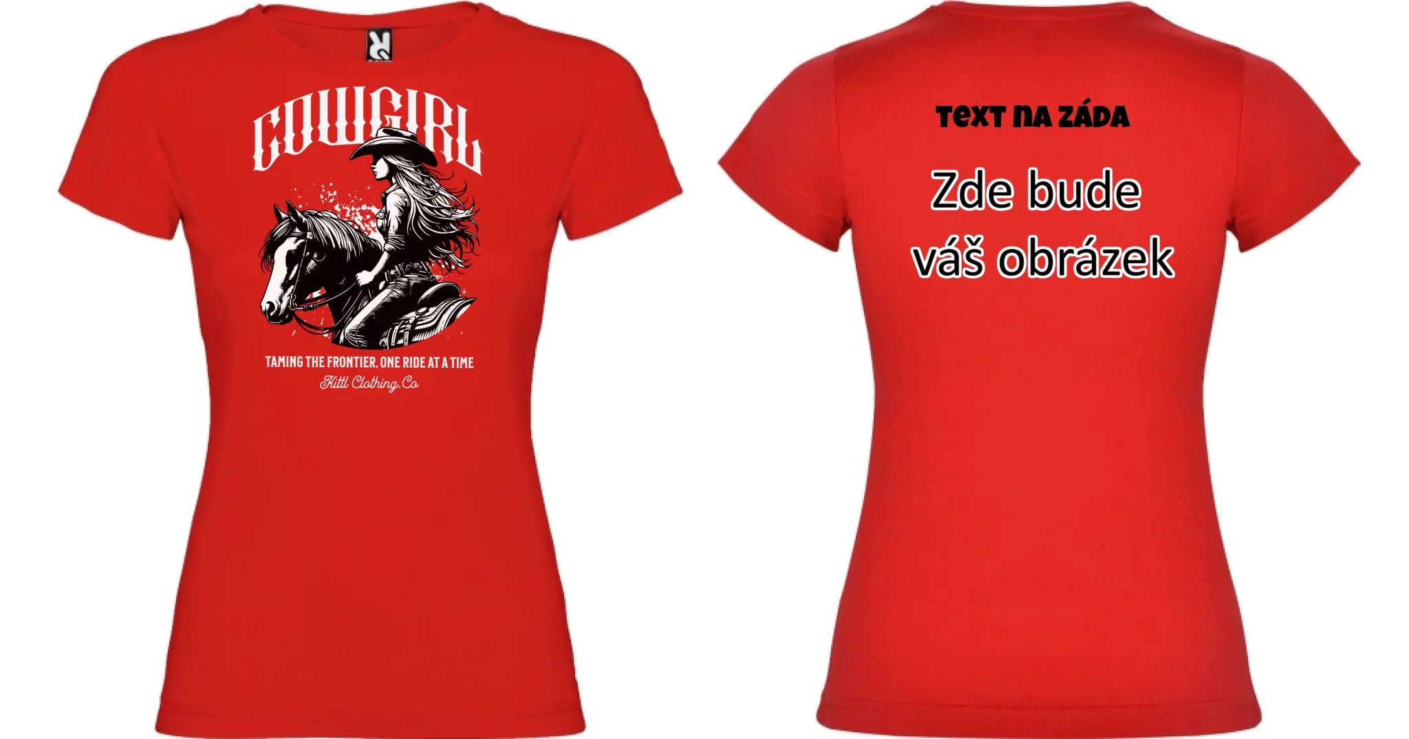 COWGIRL (výběr z 5 motivů) dámské tričko oboustranný potisk dámské jamaica Červená