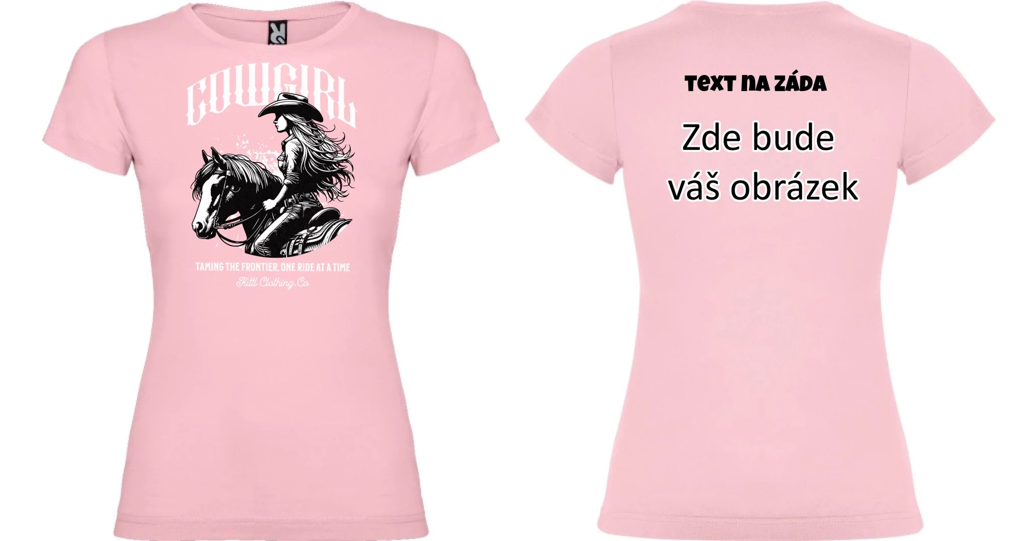 COWGIRL (výběr z 5 motivů) dámské tričko oboustranný potisk dámské jamaica Světle růžová