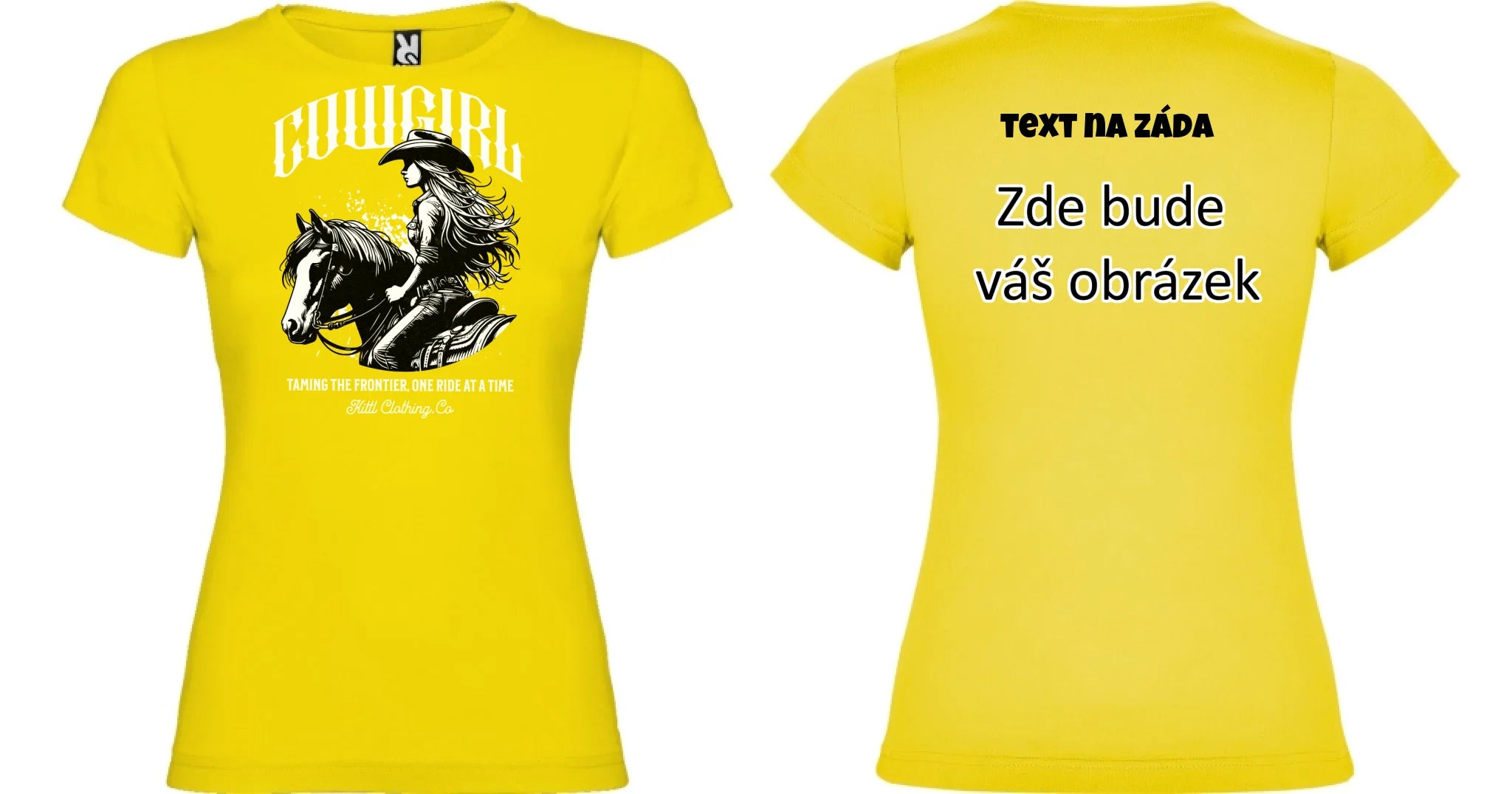 COWGIRL (výběr z 5 motivů) dámské tričko oboustranný potisk dámské jamaica Žlutá