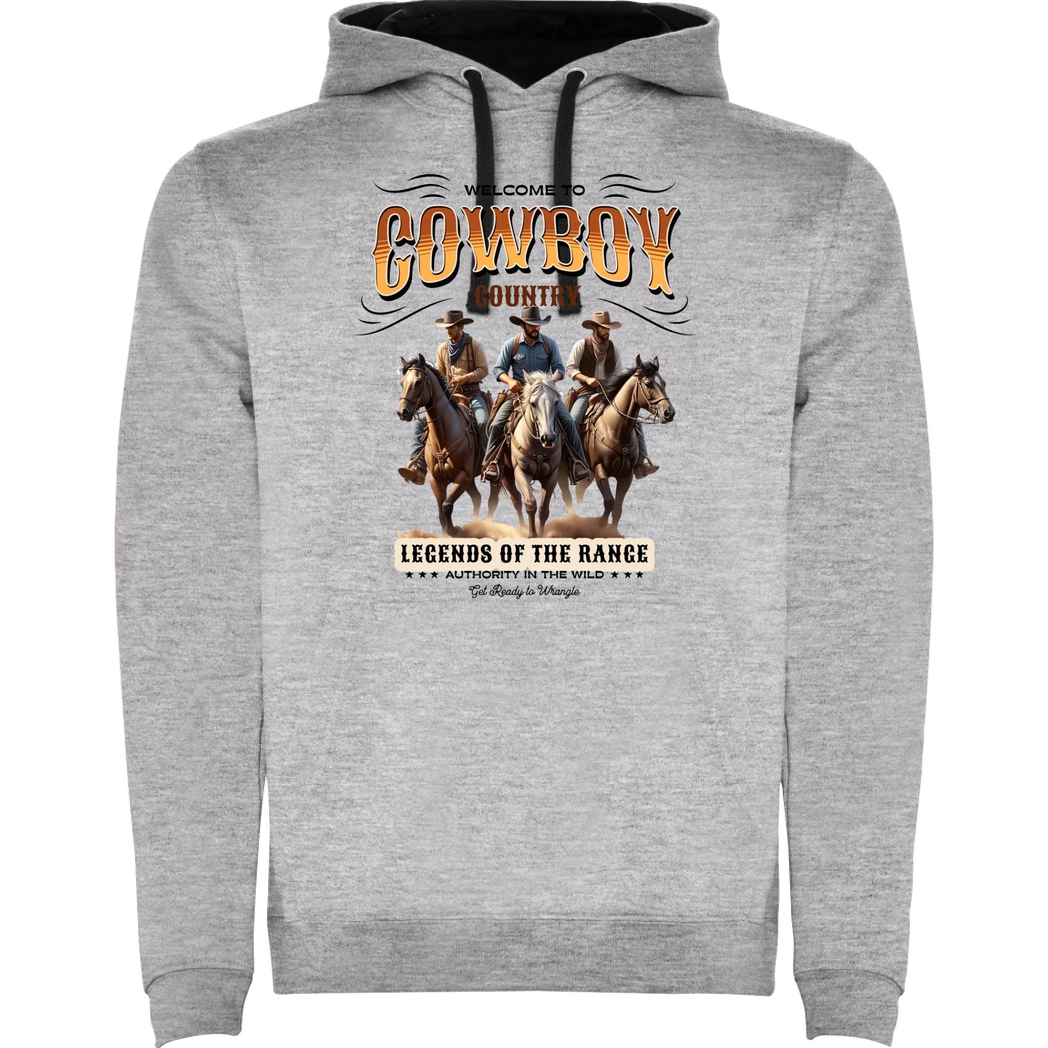 PÁNSKÁ MIKINA S KAPUCÍ s motivem COWBOY (2+ motivy) potisk jen dopředu pánská mikina urban Melír černá