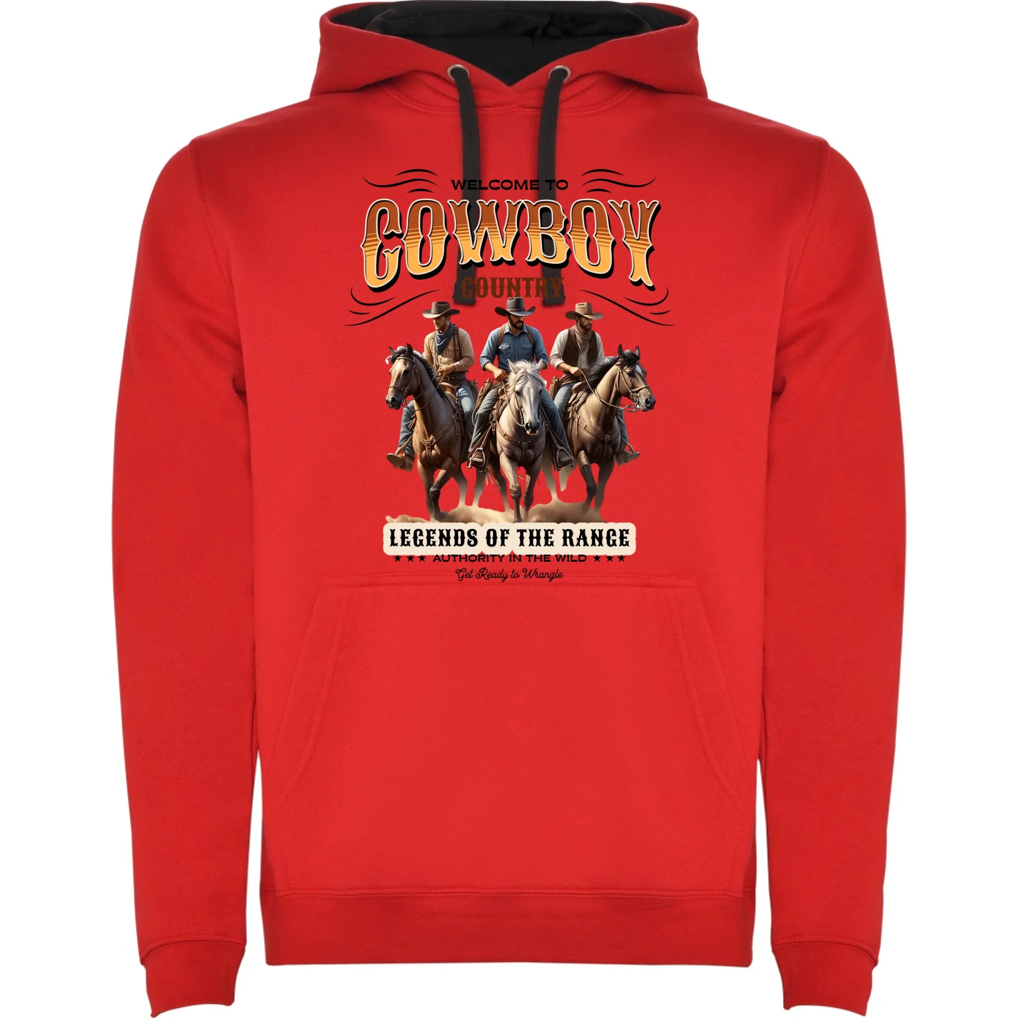 PÁNSKÁ MIKINA S KAPUCÍ s motivem COWBOY (2+ motivy) potisk jen dopředu pánská mikina urban Červená černá