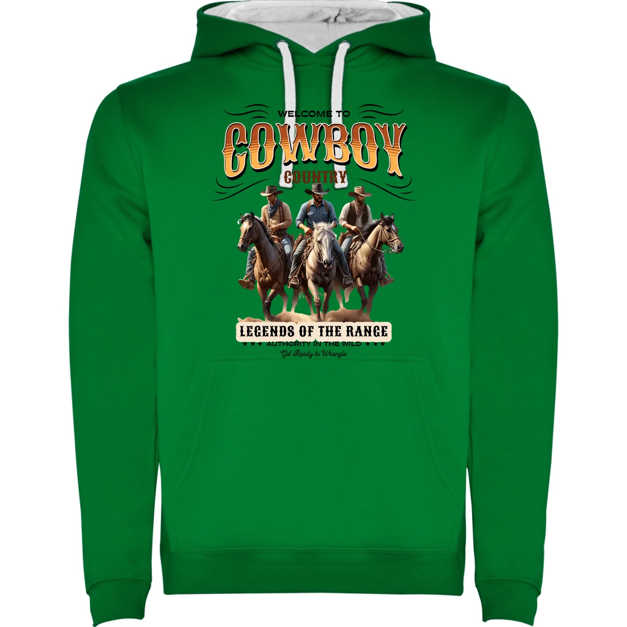 COWBOY 2 MOTIVY pánská mikina s kapucí potisk jen dopředu pánská mikina urban Sytě zelená bílá