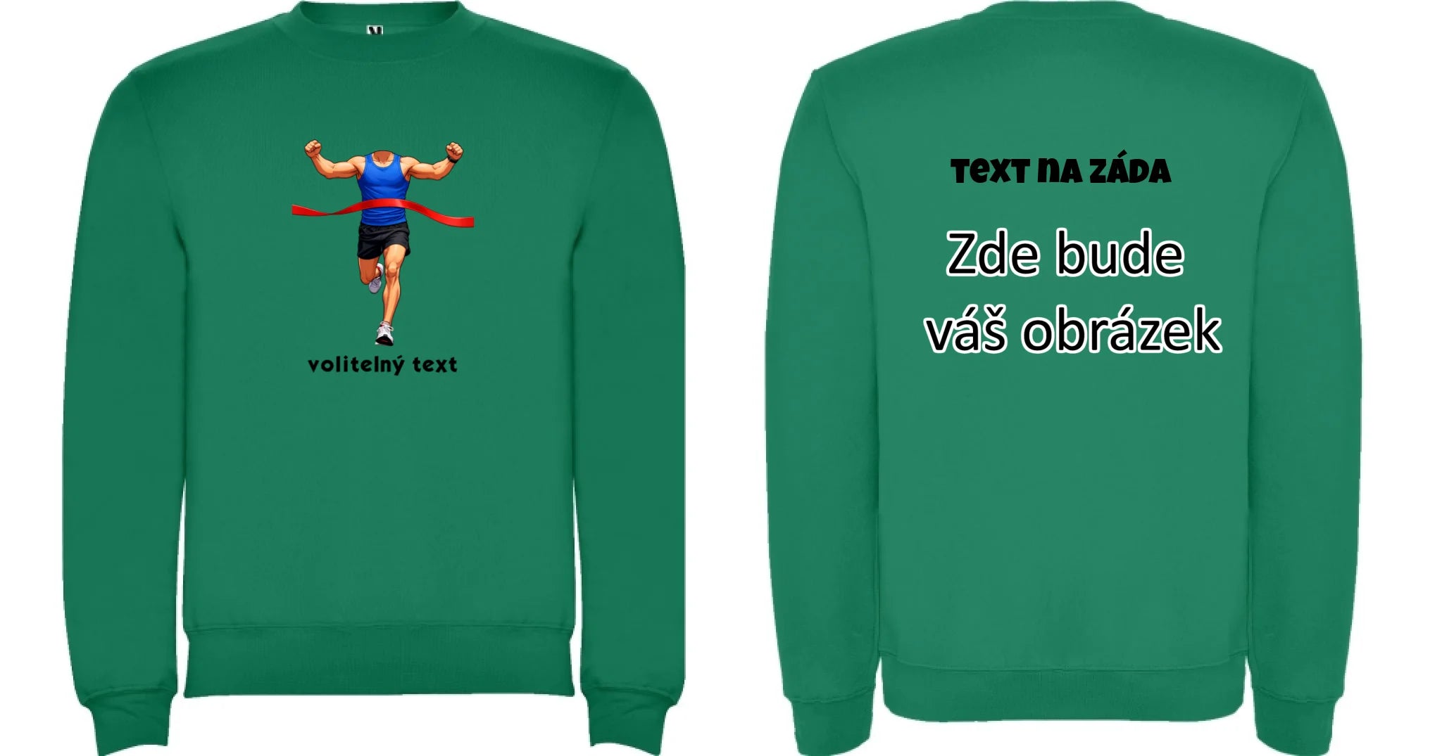 BĚH KOLO PLAVÁNÍ POSTAVA ZATÍM BEZ HLAVY - VLOŽTE FOTO, AUTOMATICKÝ OŘEZ unisex mikina bez kapuce oboustranný potisk unisex mikina clasica Sytě zelená