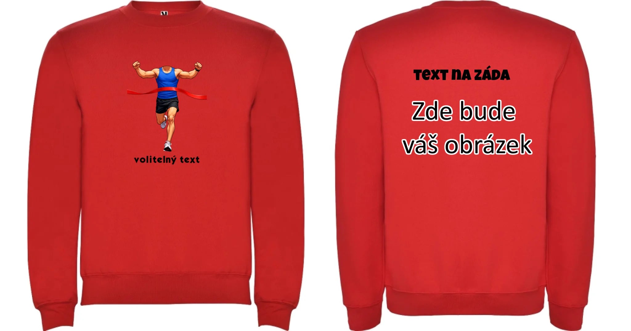 BĚH KOLO PLAVÁNÍ POSTAVA ZATÍM BEZ HLAVY - VLOŽTE FOTO, AUTOMATICKÝ OŘEZ unisex mikina bez kapuce oboustranný potisk unisex mikina clasica Červená