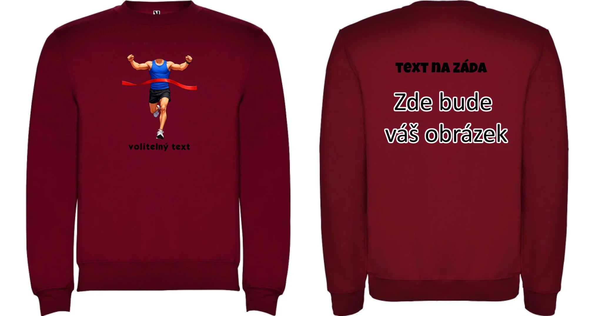 BĚH KOLO PLAVÁNÍ POSTAVA ZATÍM BEZ HLAVY - VLOŽTE FOTO, AUTOMATICKÝ OŘEZ unisex mikina bez kapuce oboustranný potisk unisex mikina clasica Granátová