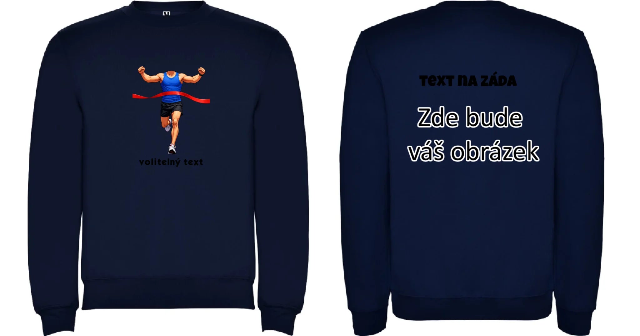 BĚH KOLO PLAVÁNÍ POSTAVA ZATÍM BEZ HLAVY - VLOŽTE FOTO, AUTOMATICKÝ OŘEZ unisex mikina bez kapuce oboustranný potisk unisex mikina clasica Námořnická modrá